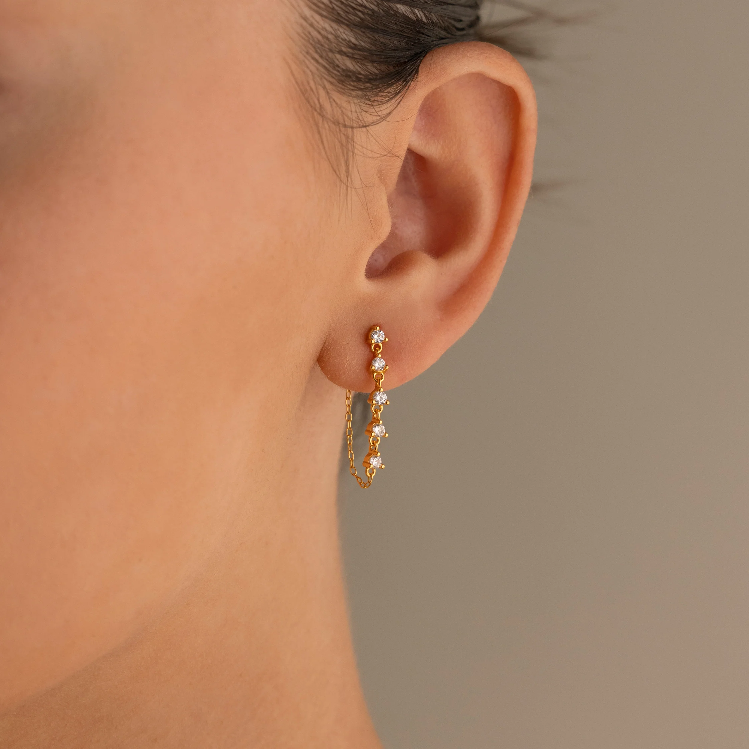 Diamond Chain Drop Earrings - Image 4