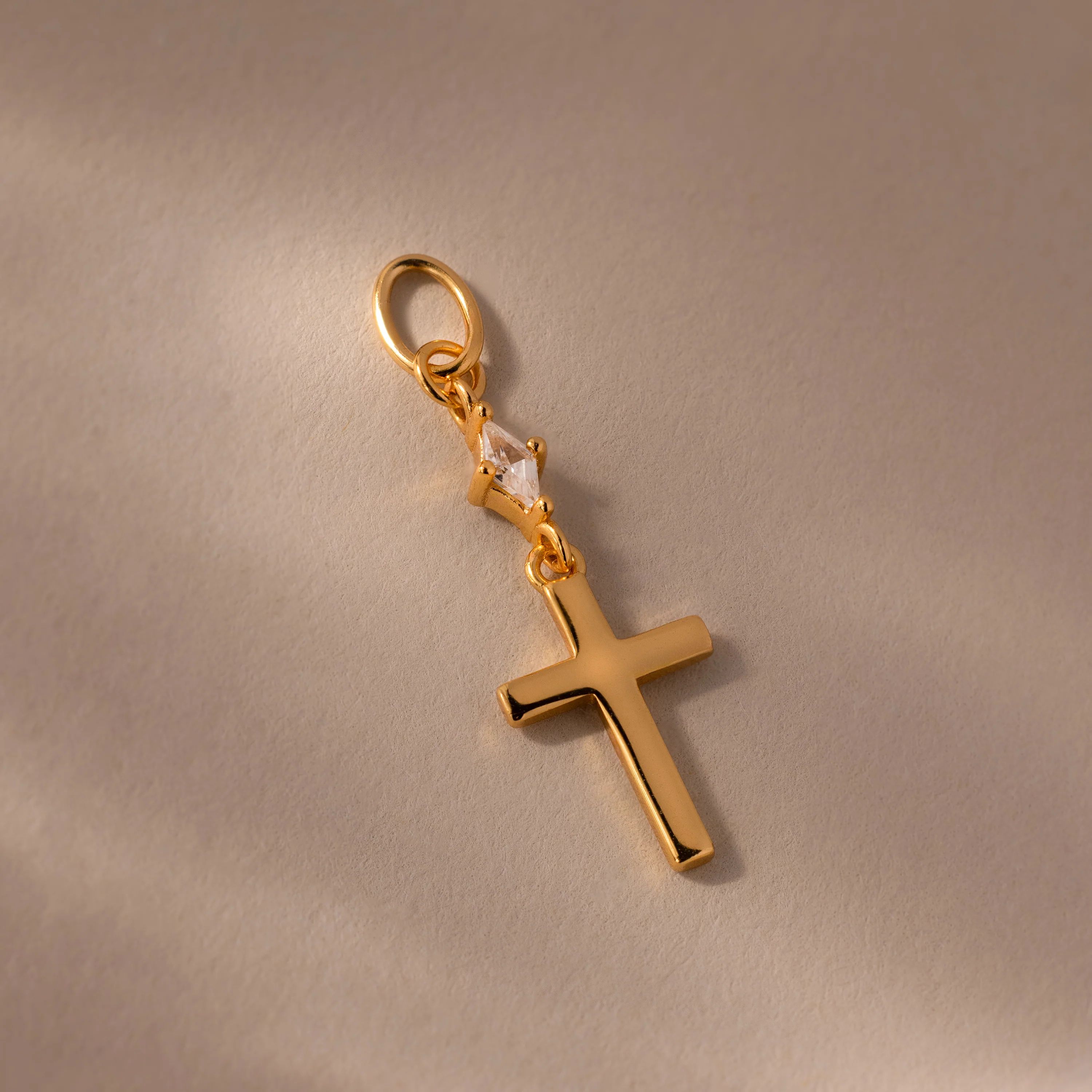 Diamond Drop Cross Charm in 18K Gold