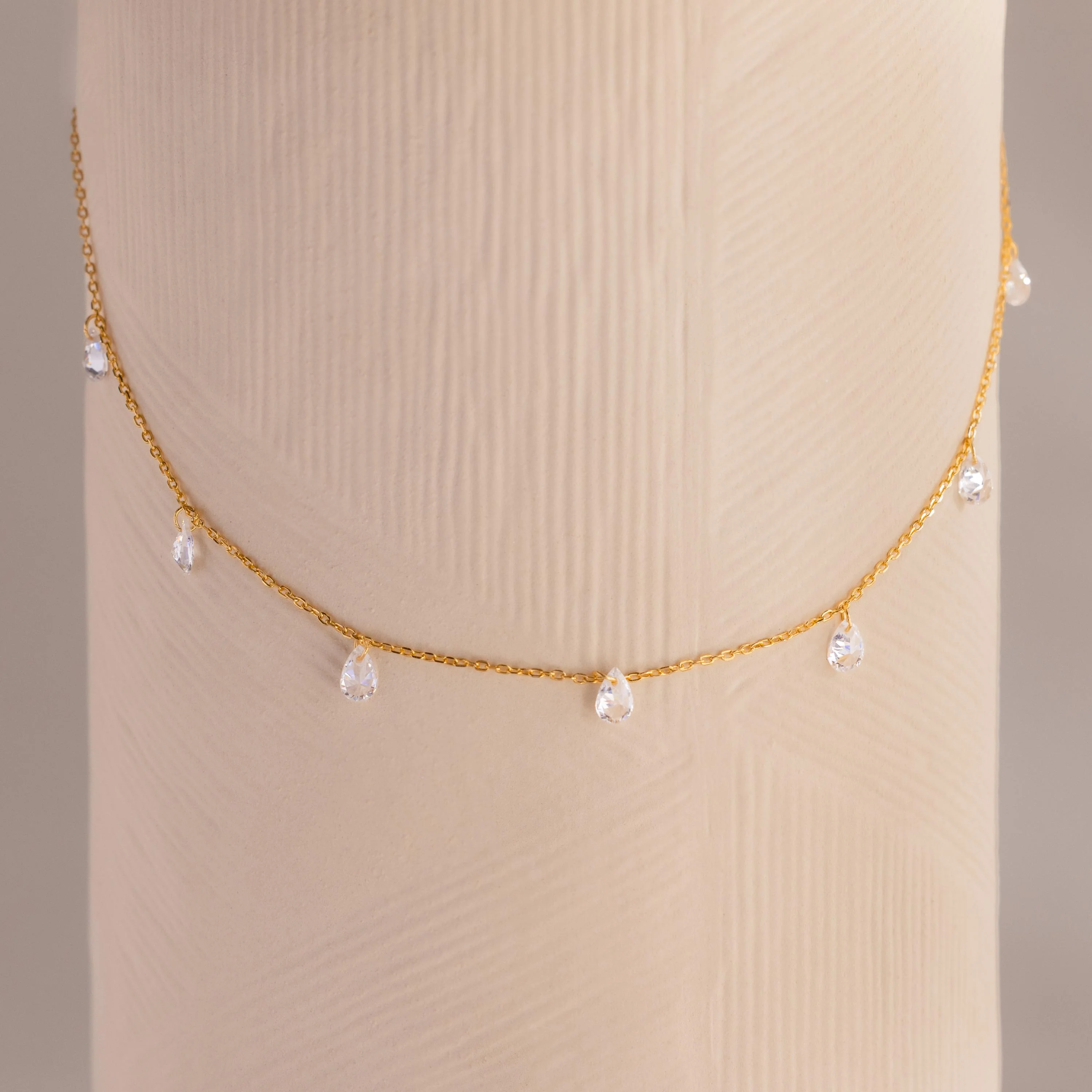 Diamond Drop Station Necklace in 18K Gold