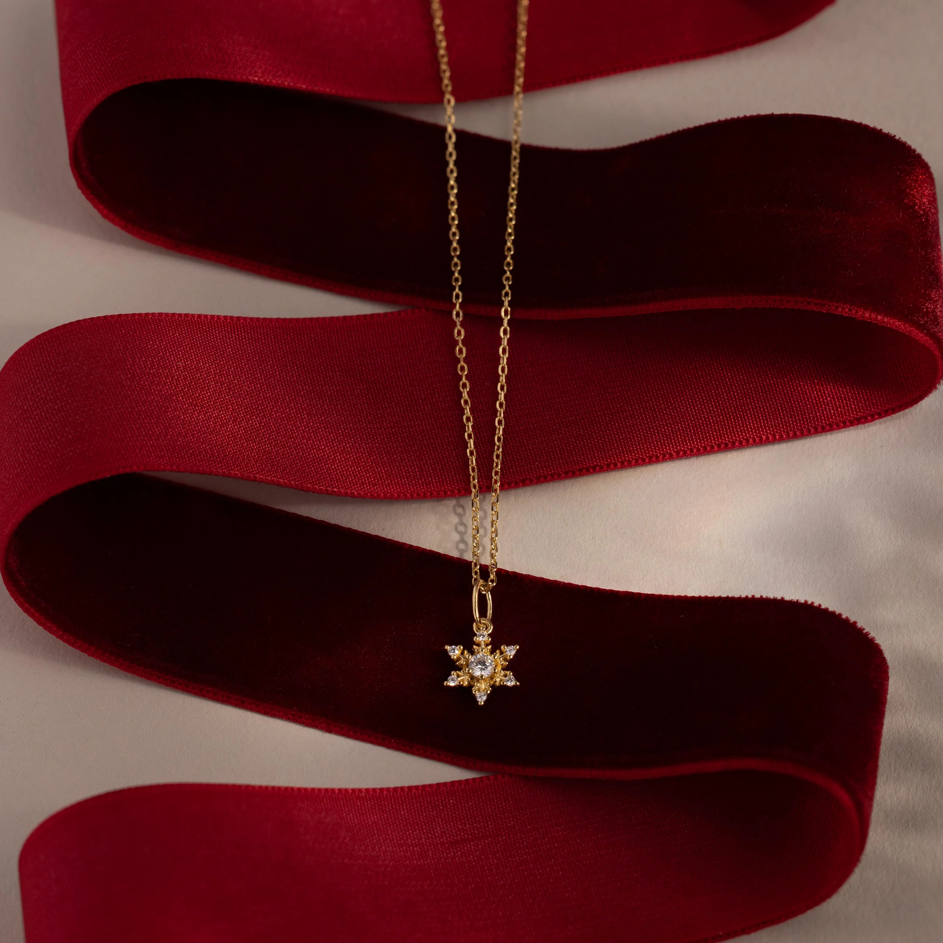 Diamond Snowflake Necklace in 18K Gold - Image 3
