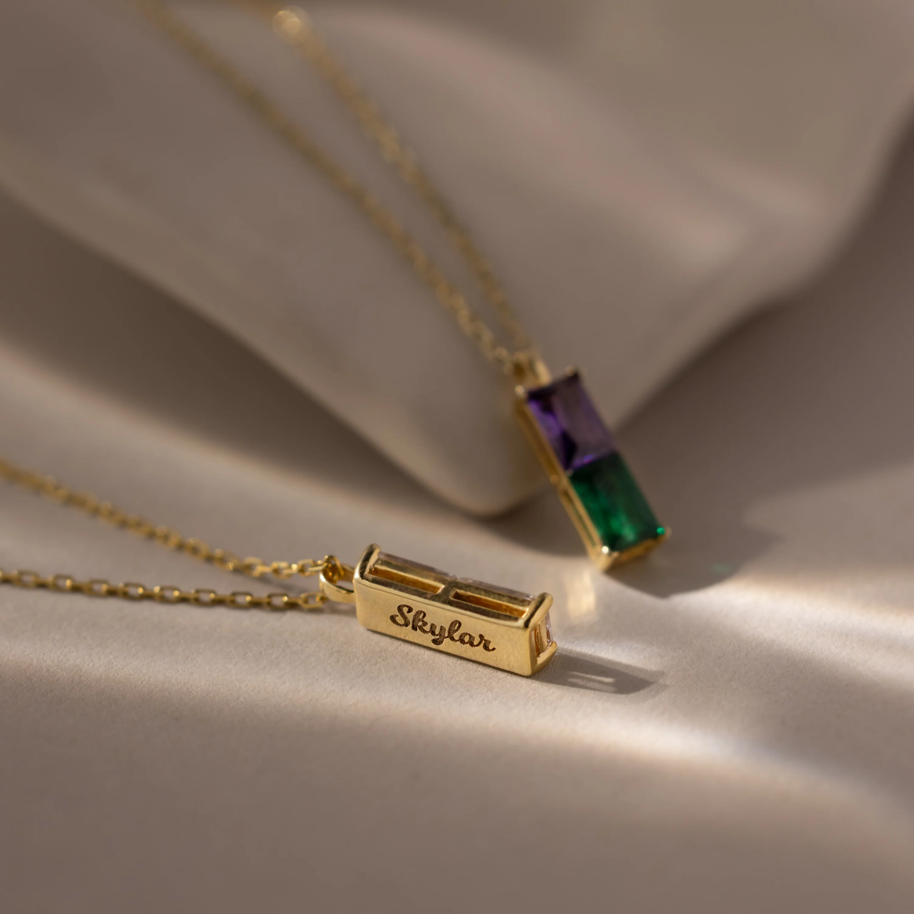 Duo Birthstone Name Necklace in 18K Gold - Image 5