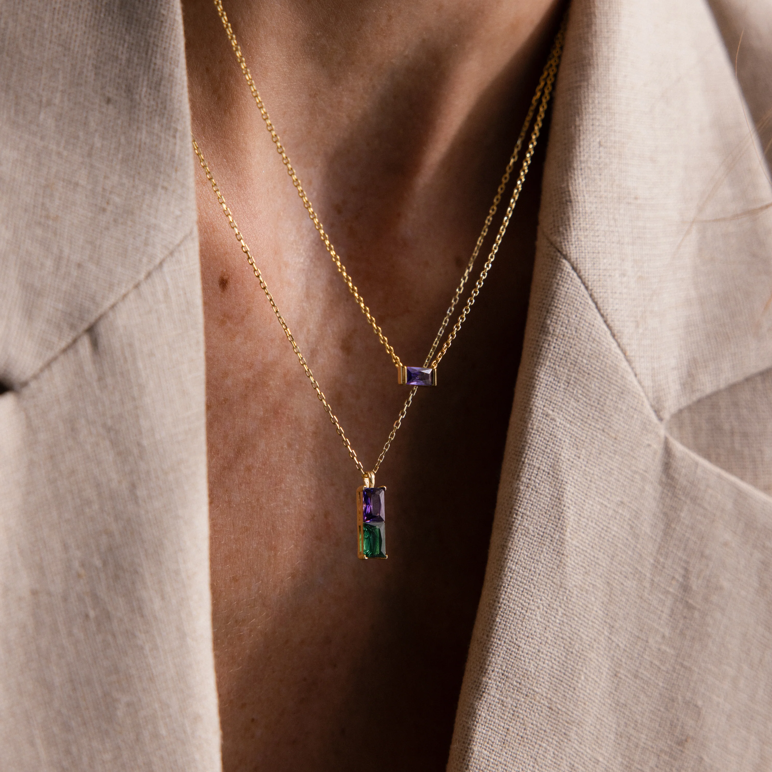 Duo Birthstone Name Necklace in 18K Gold - Image 6