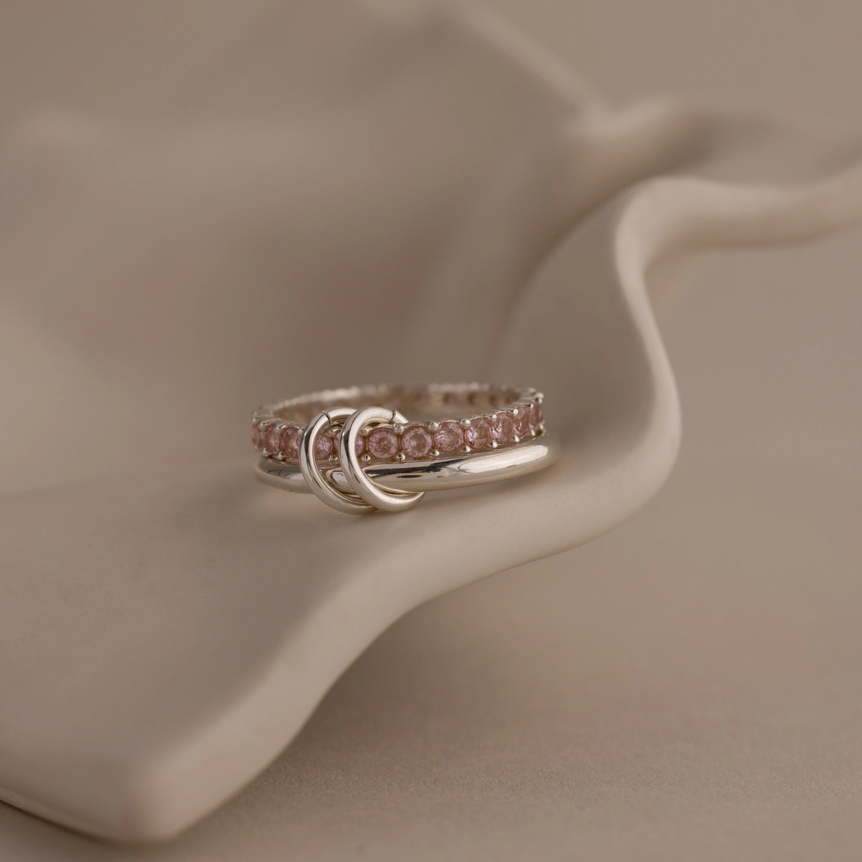 Duo Pink Tourmaline Tennis Linked Ring Set - Image 3