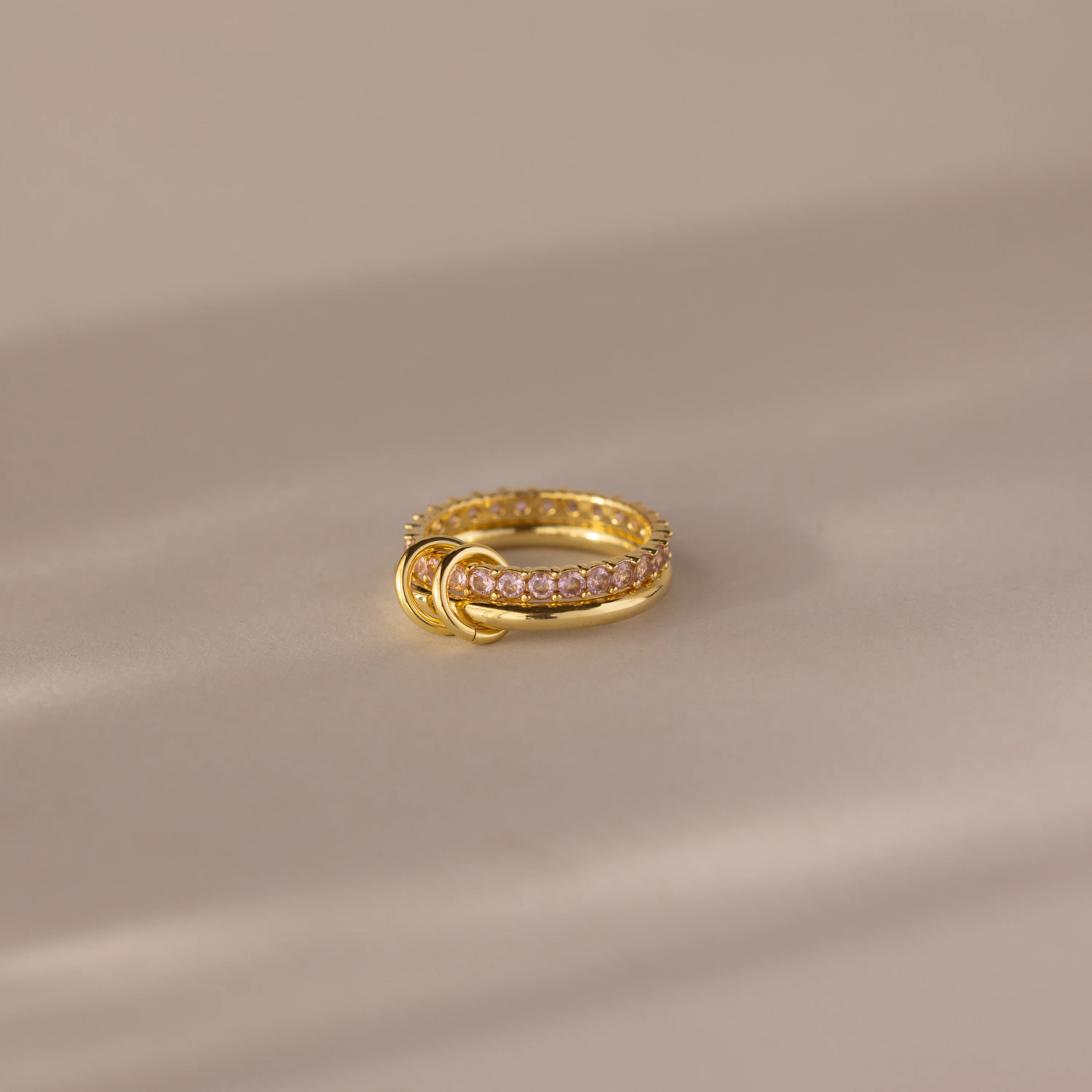 Duo Pink Tourmaline Tennis Linked Ring Set