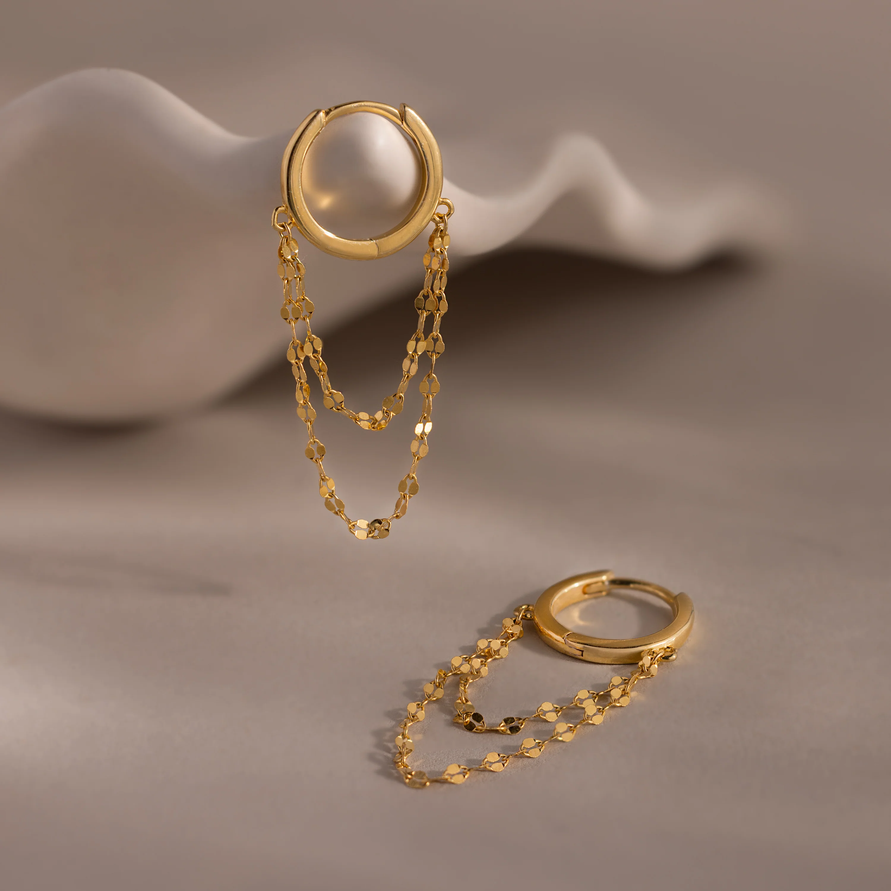 Duo Mirror Chain Huggies - Image 6