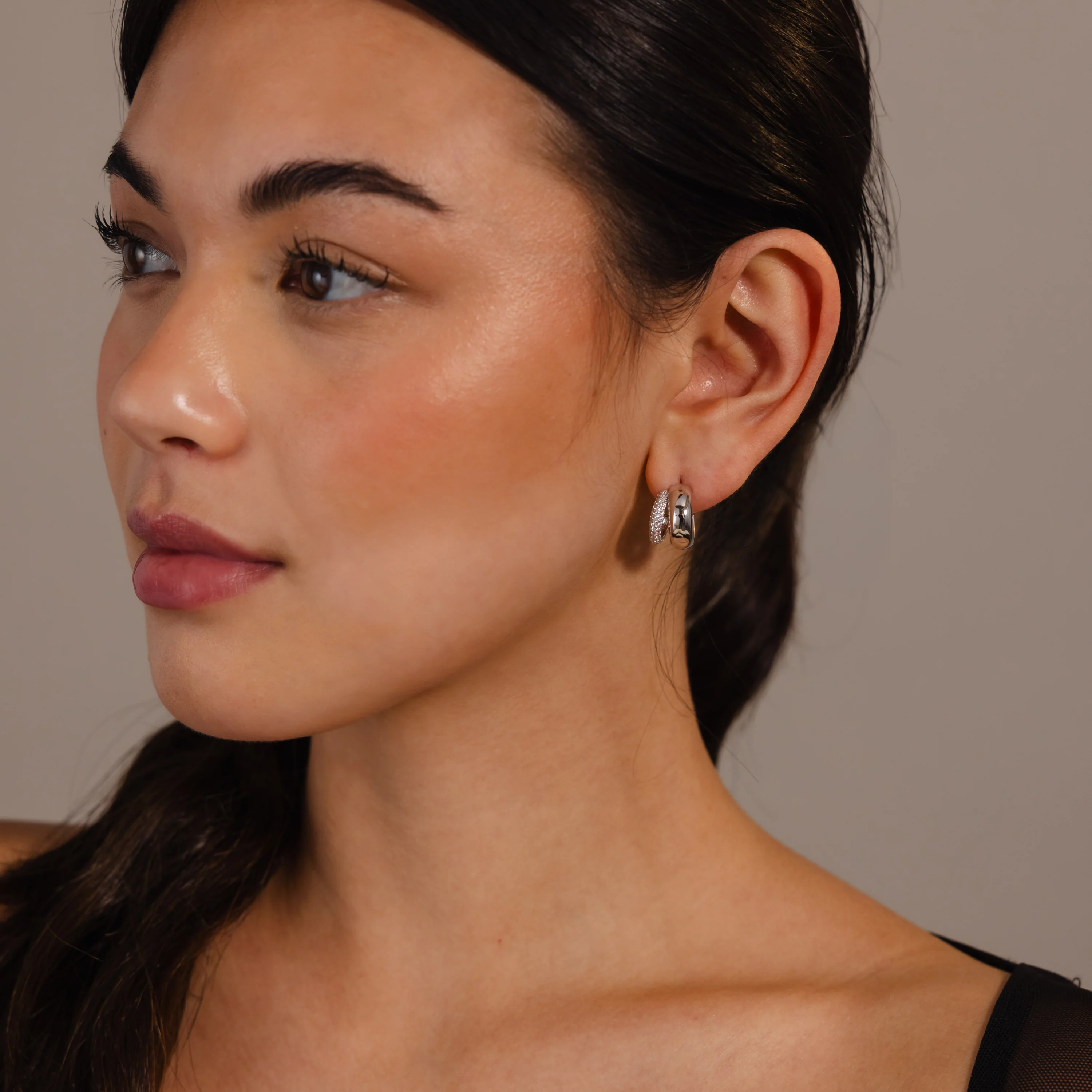 Duo Pave Dome Studs in Silver - Image 6