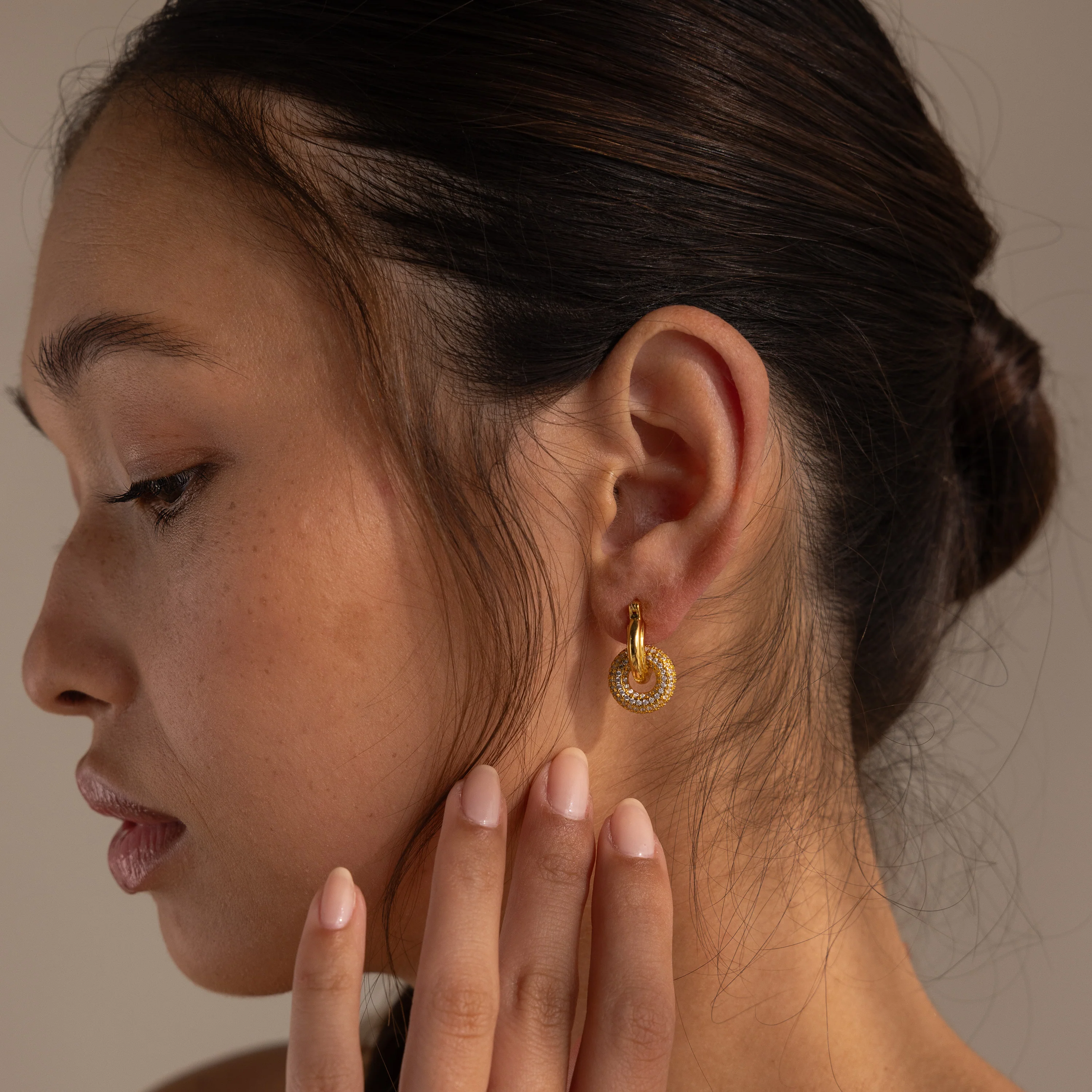 Duo Pave Link Hoops in 18K Gold - Image 3