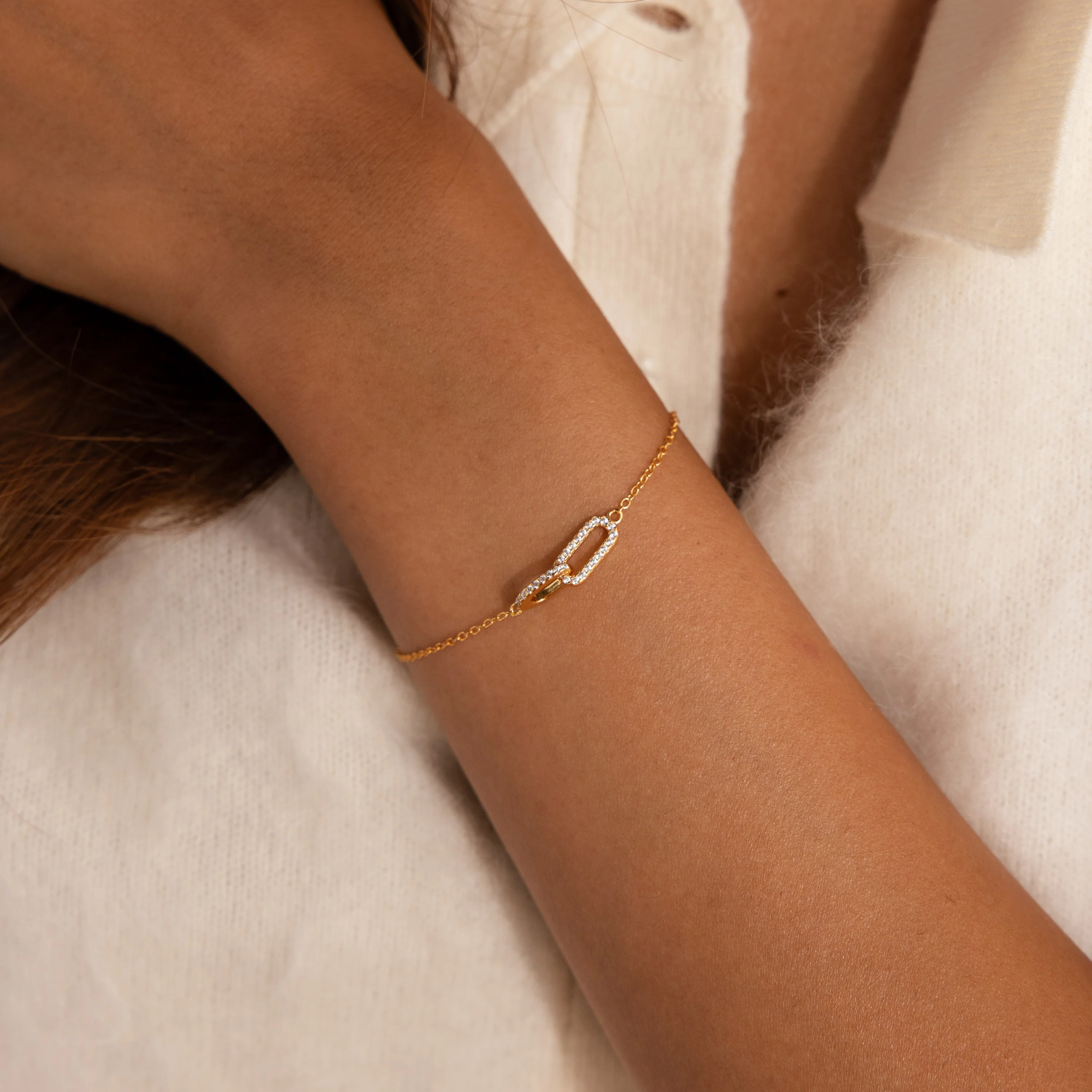Duo Pave Link Pendant Bracelet in 18K Gold - Image 2