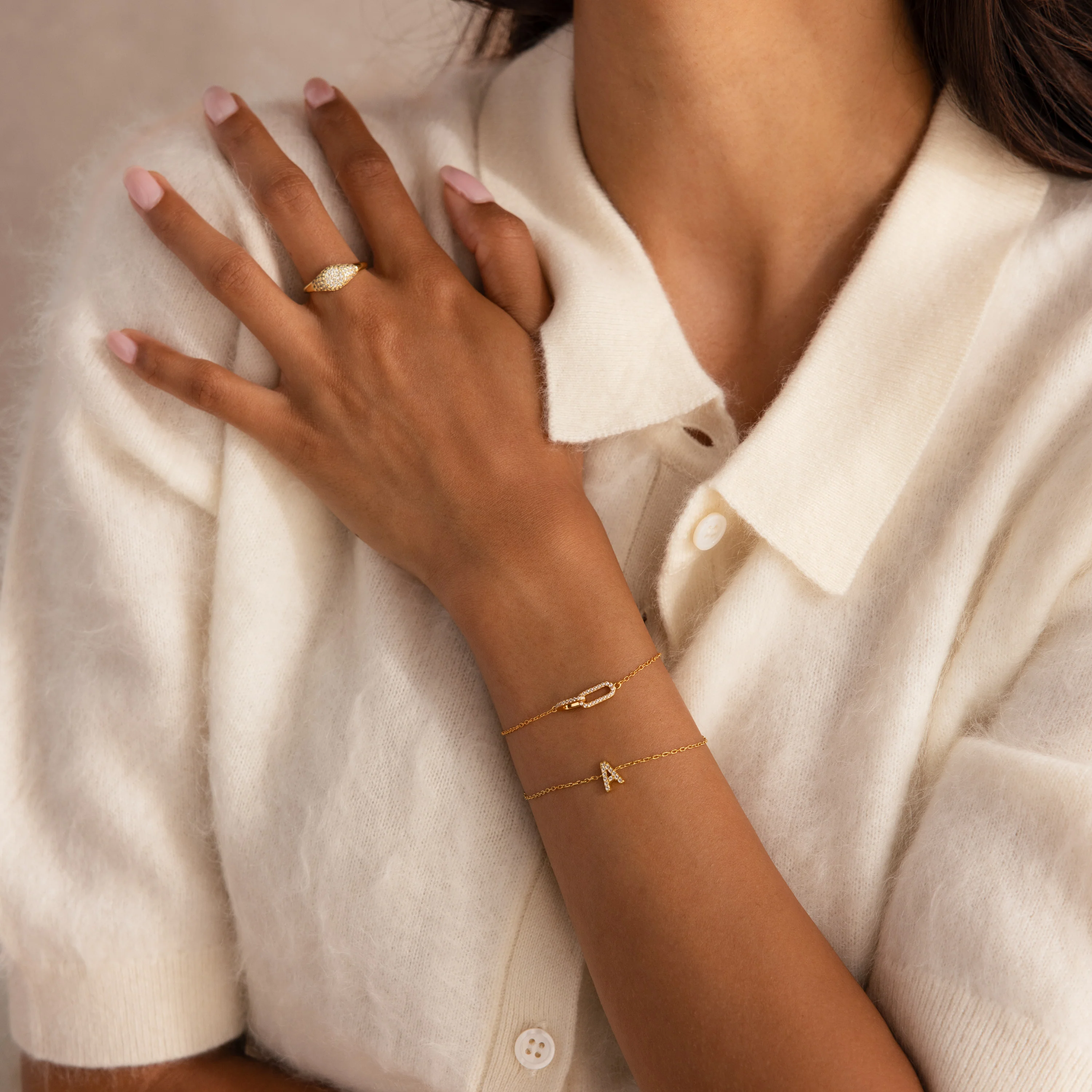 Duo Pave Link Pendant Bracelet in 18K Gold - Image 4