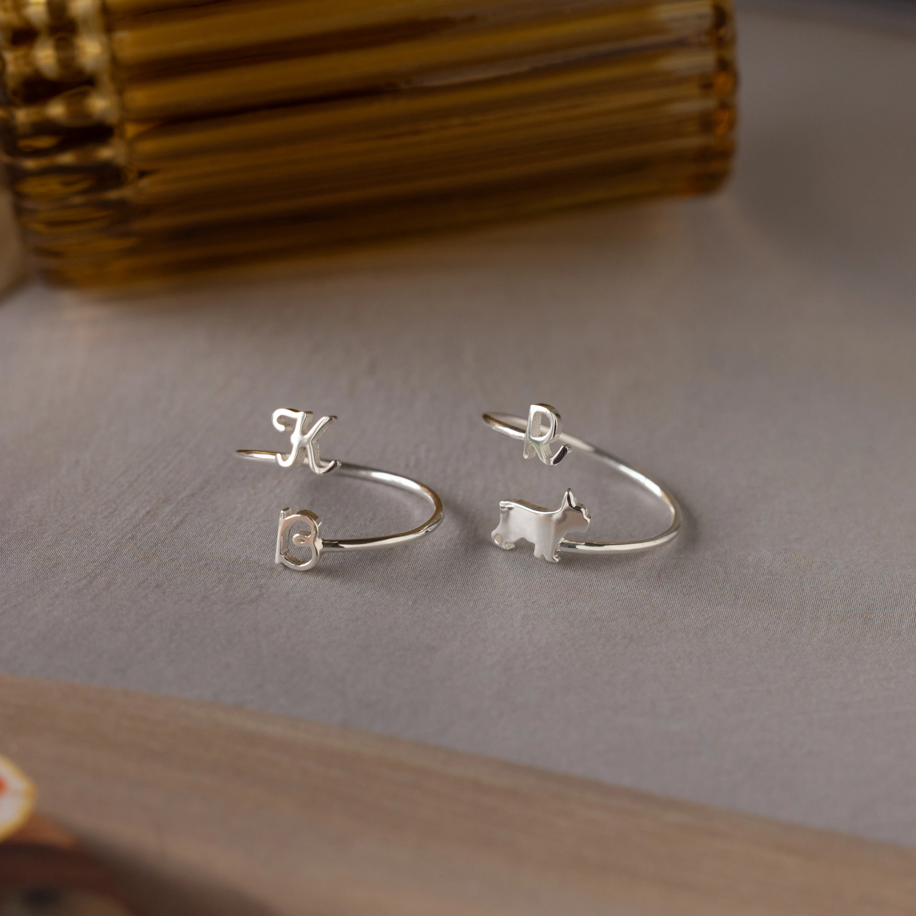 Duo Pet Initial Wrap Ring in Silver
