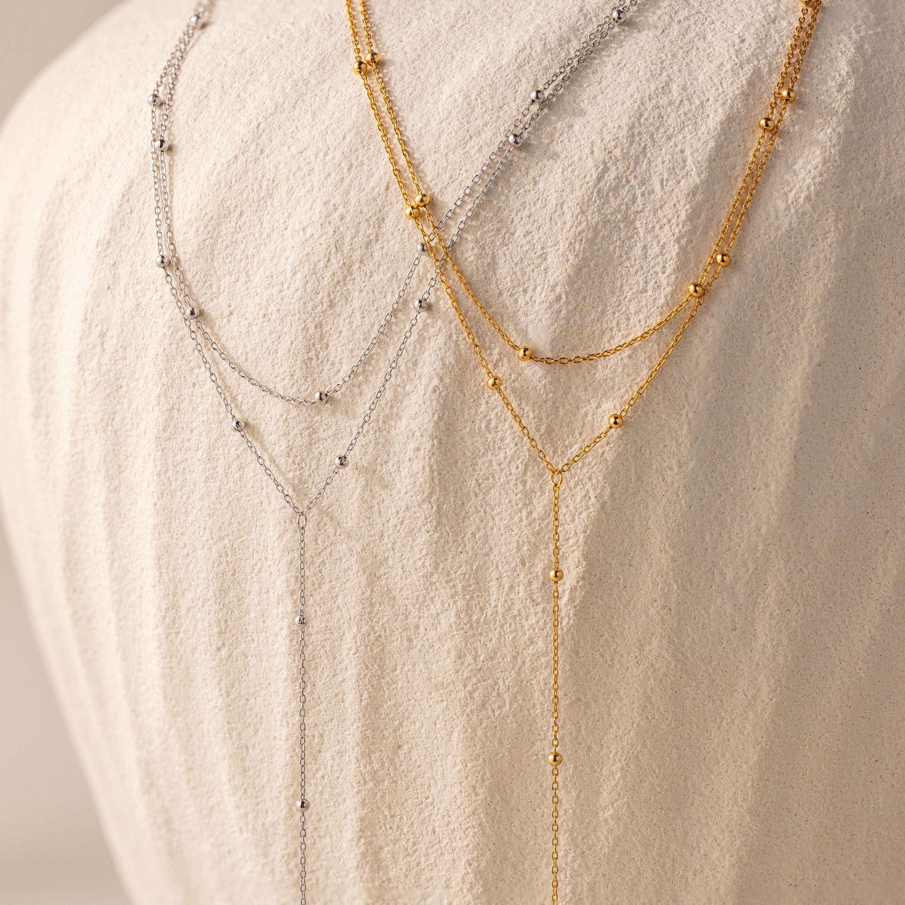 Duo Satellite Lariat Necklace in Silver - Image 6