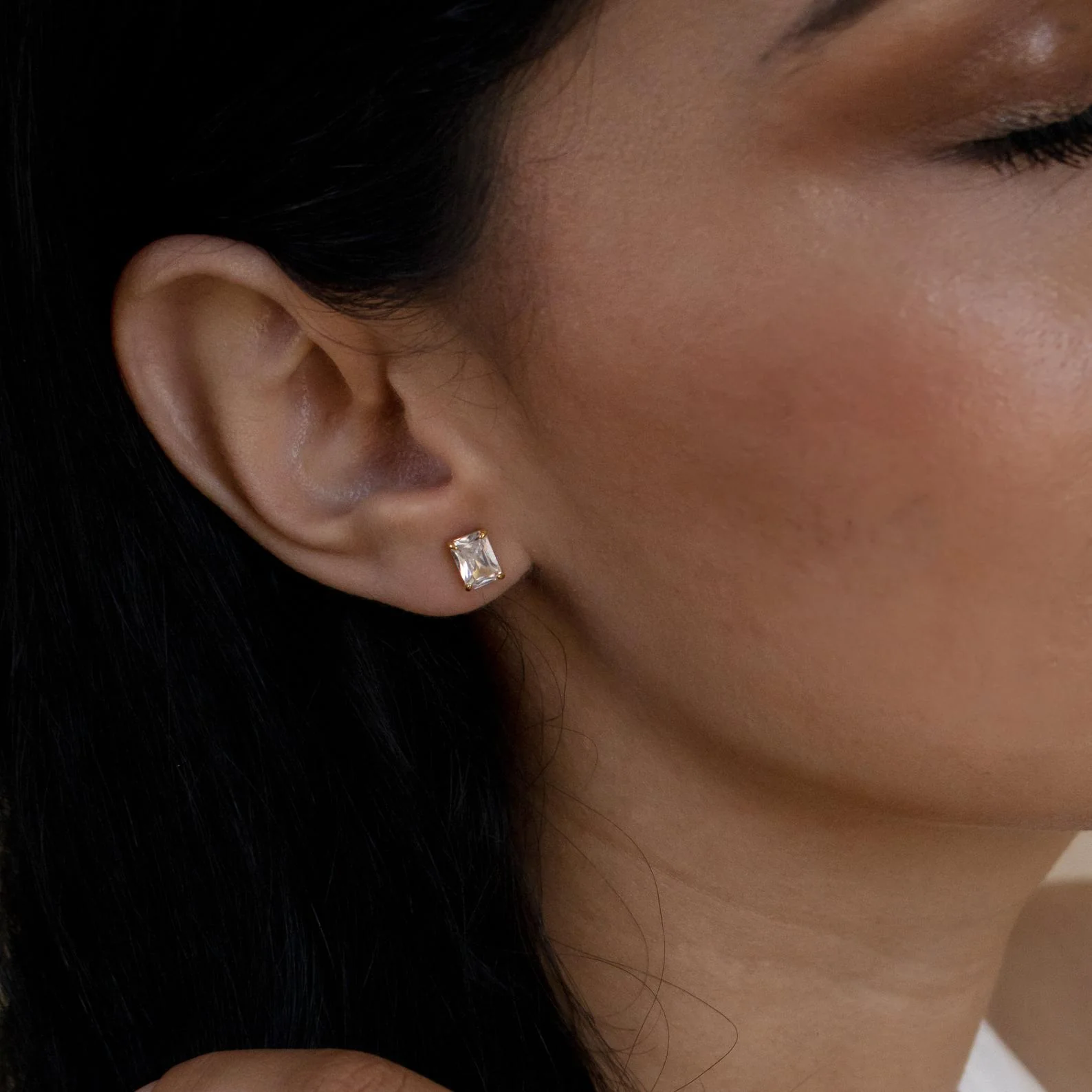 Emerald Diamond Studs in 18K Gold - Image 6