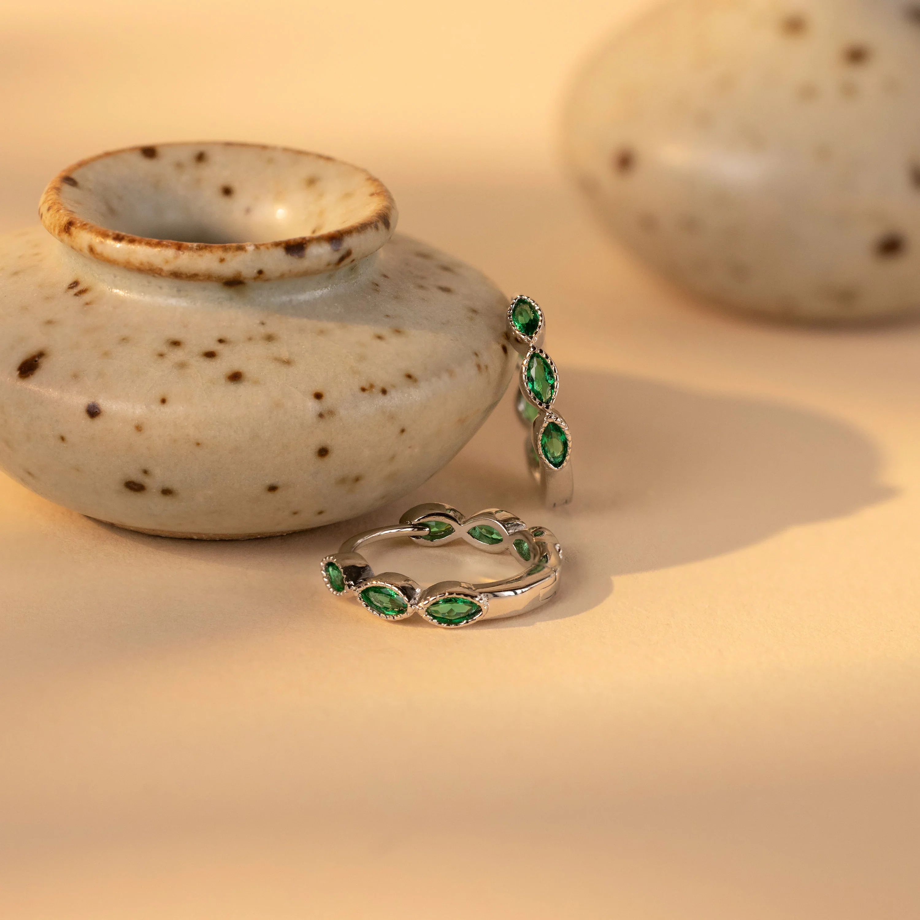 Emerald Marquise Inlay Huggies - Image 5