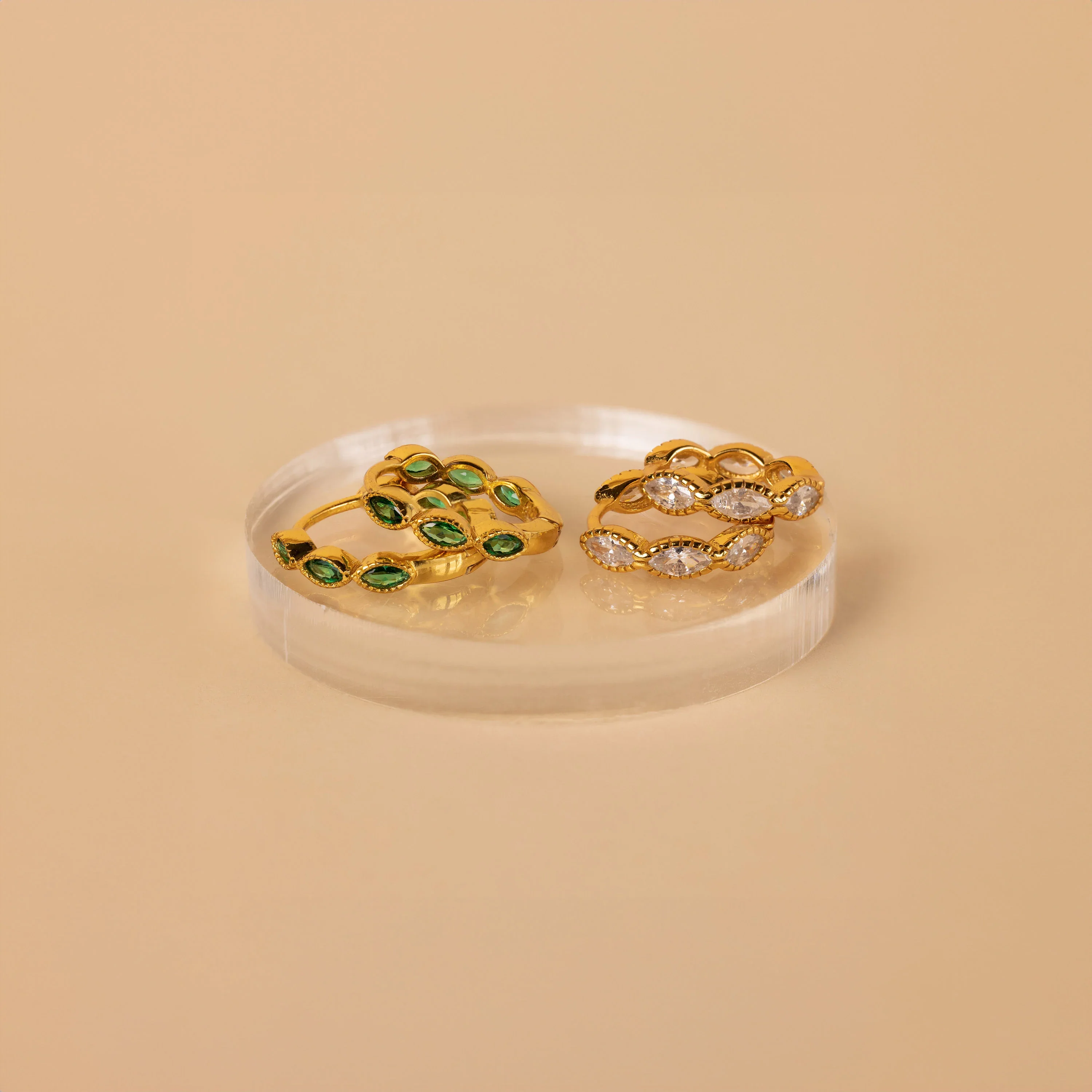 Emerald Marquise Inlay Huggies - Image 7