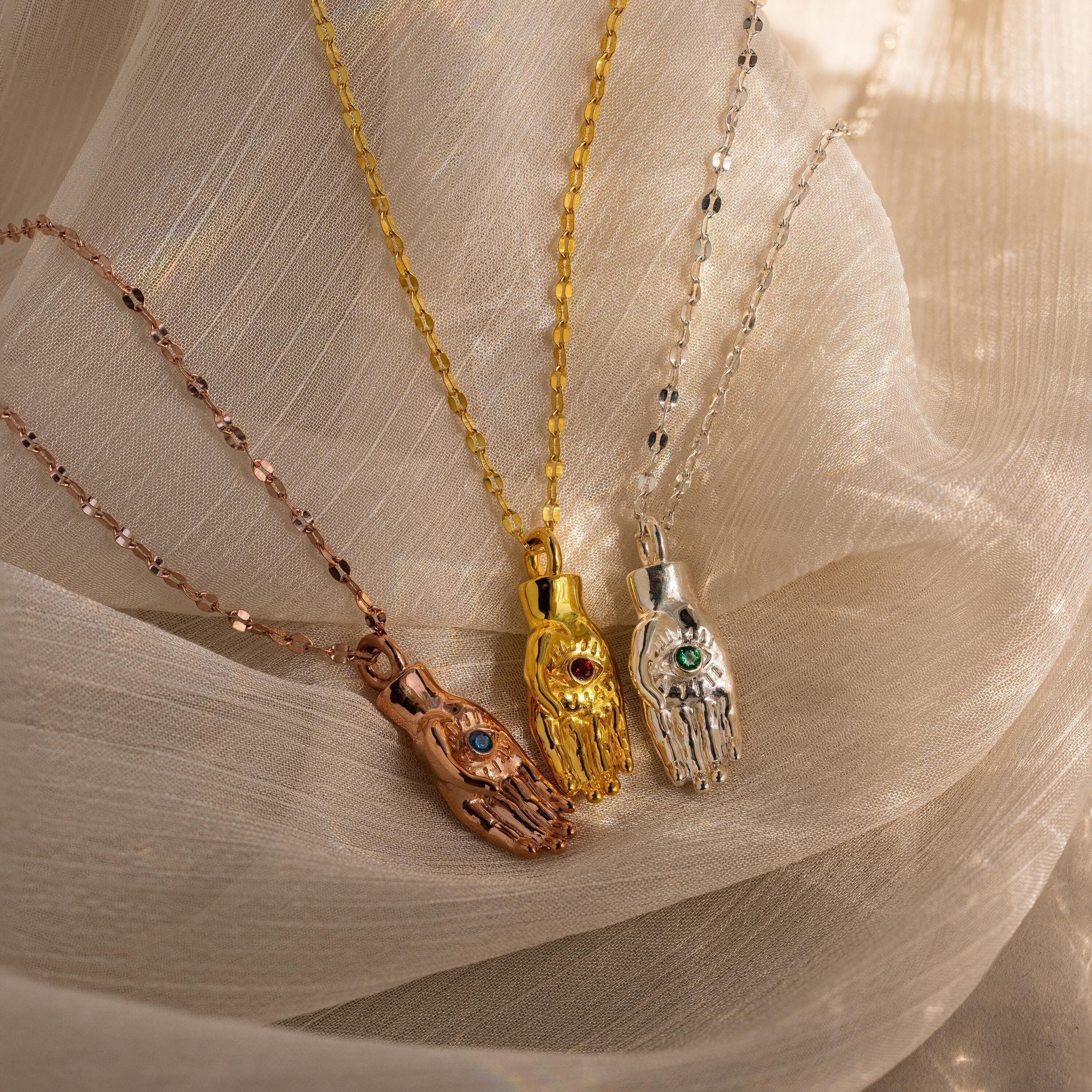 Evil Eye Birthstone Hand Necklace - Image 6