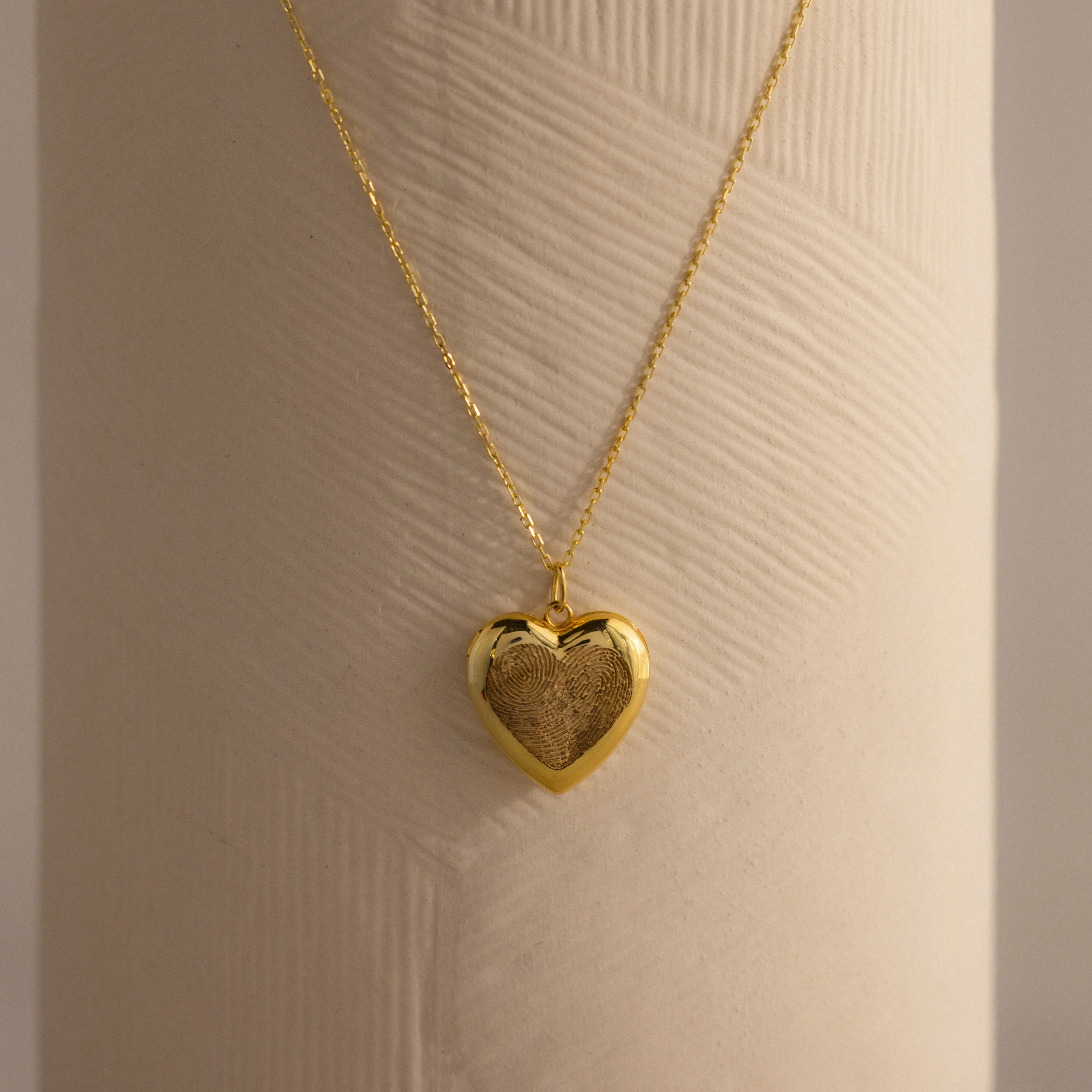 Fingerprint Heart Locket Necklace in 18K Gold