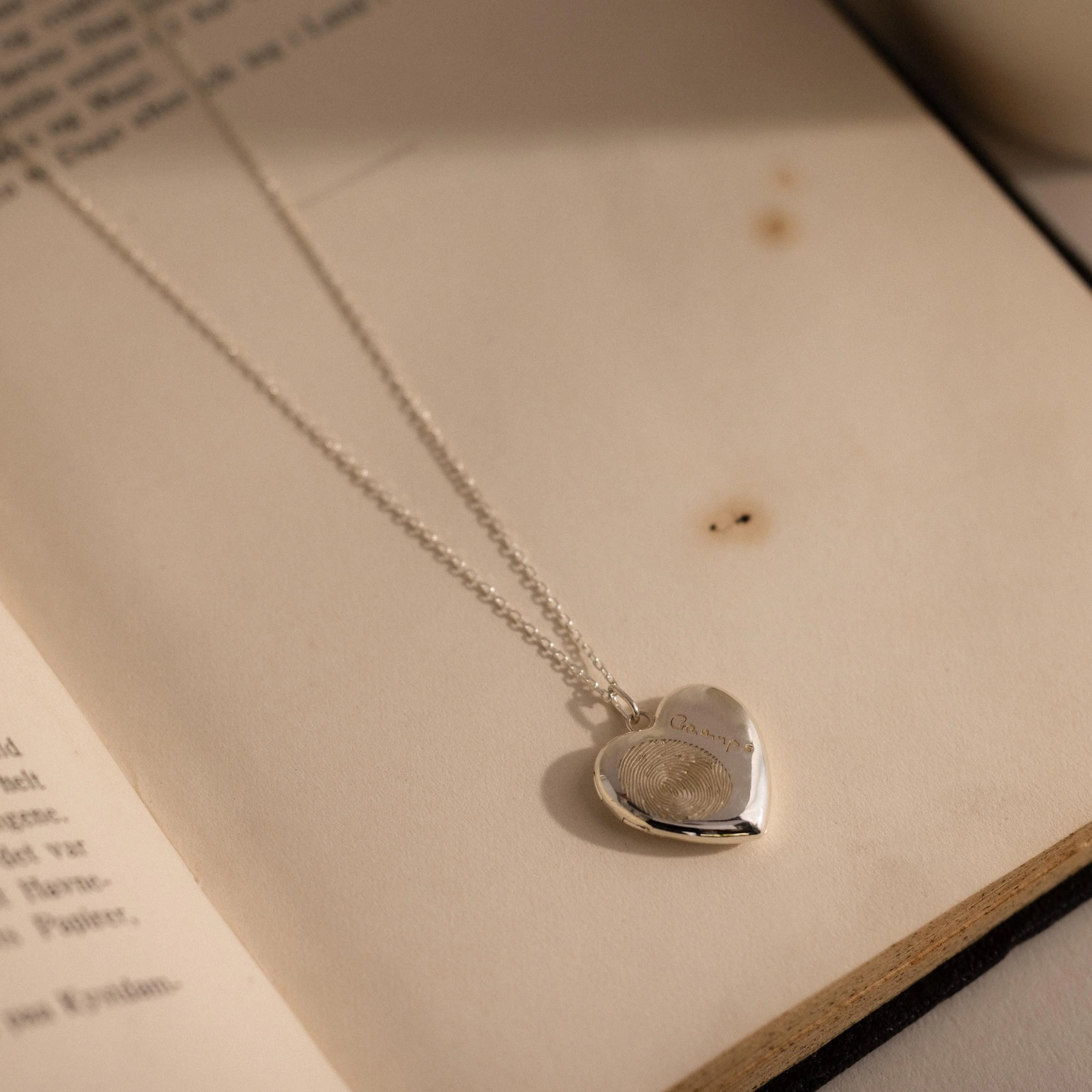 Fingerprint Heart Locket Necklace in Silver
