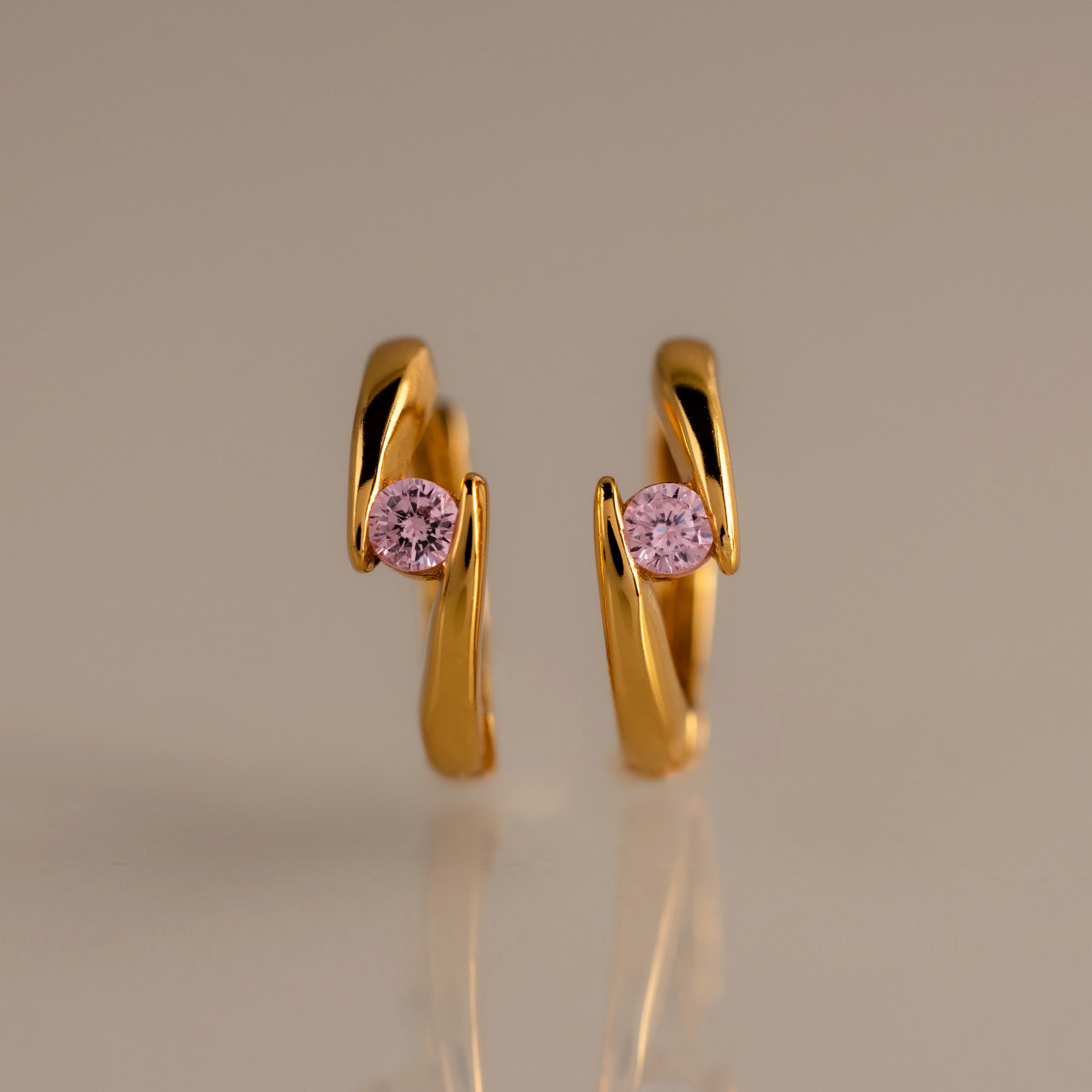 Floating Pink Tourmaline Huggies