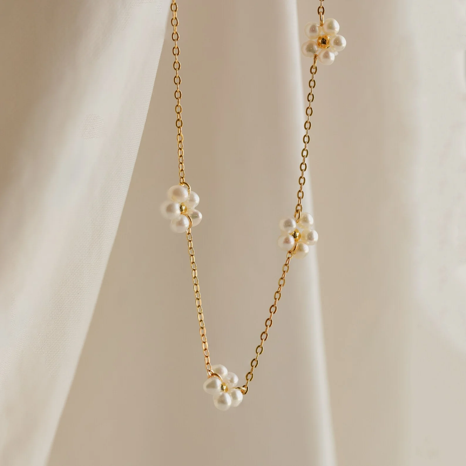 Flower Pearl Station Necklace - Image 6