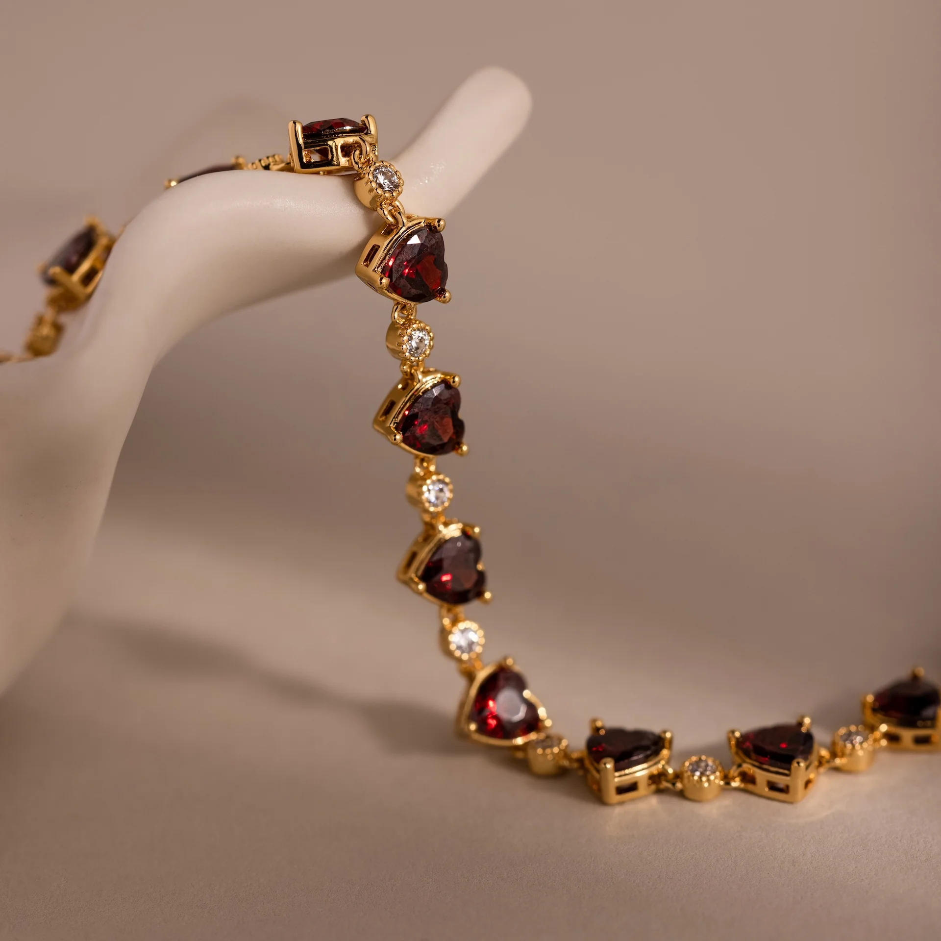 Garnet Heart Tennis Bracelet in 18K Gold - Image 5