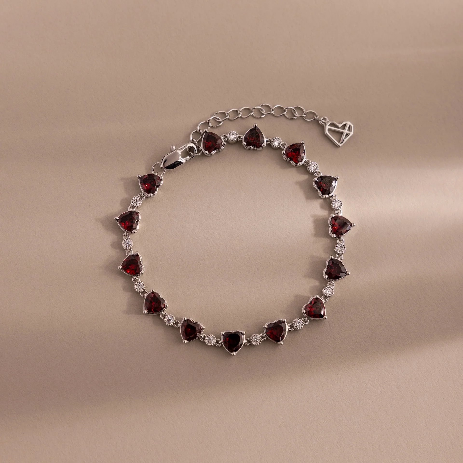 Garnet Heart Tennis Bracelet in Silver