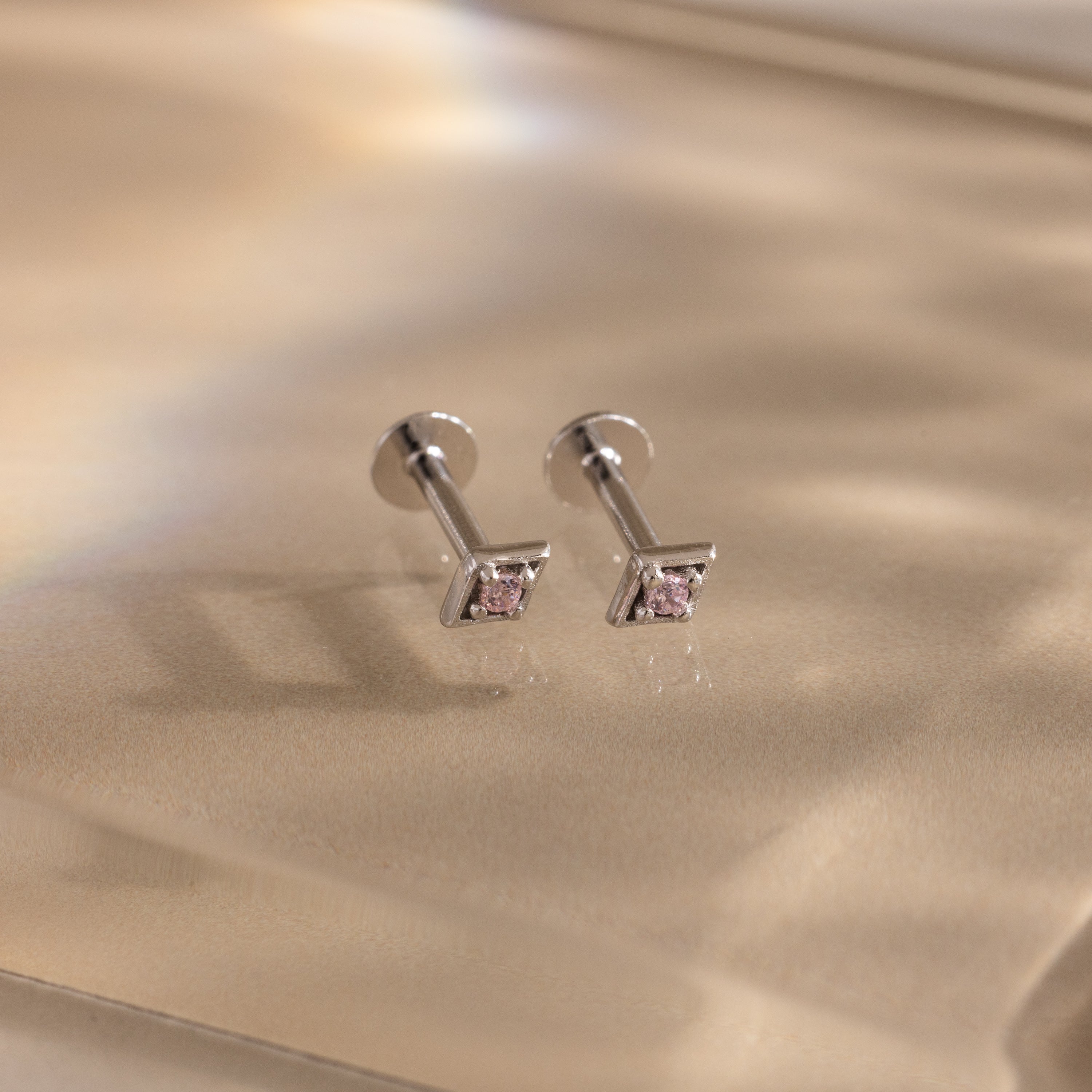 Geometric Pink Tourmaline Flat Back Studs