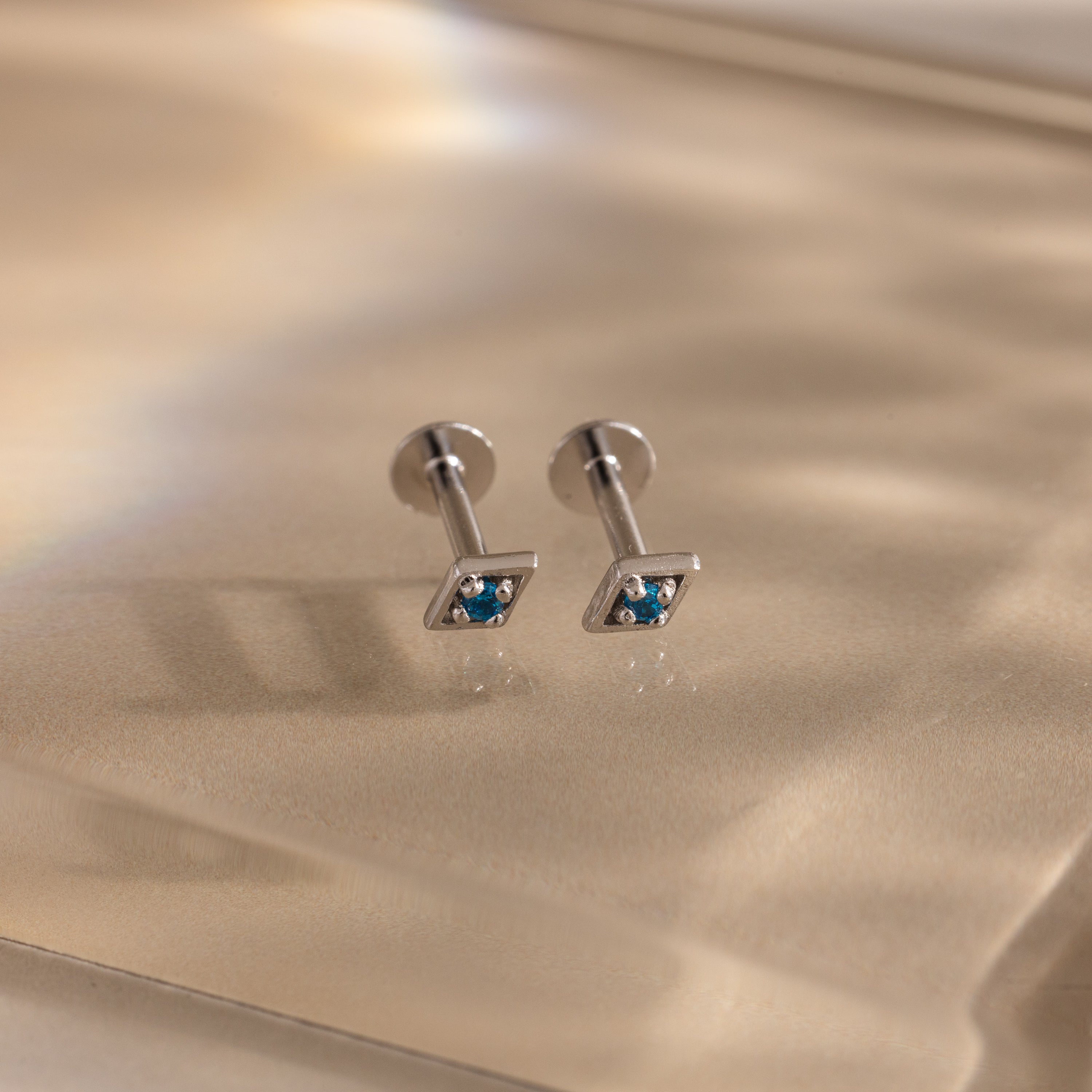 Geometric Blue Zircon Flat Back Studs - Image 3