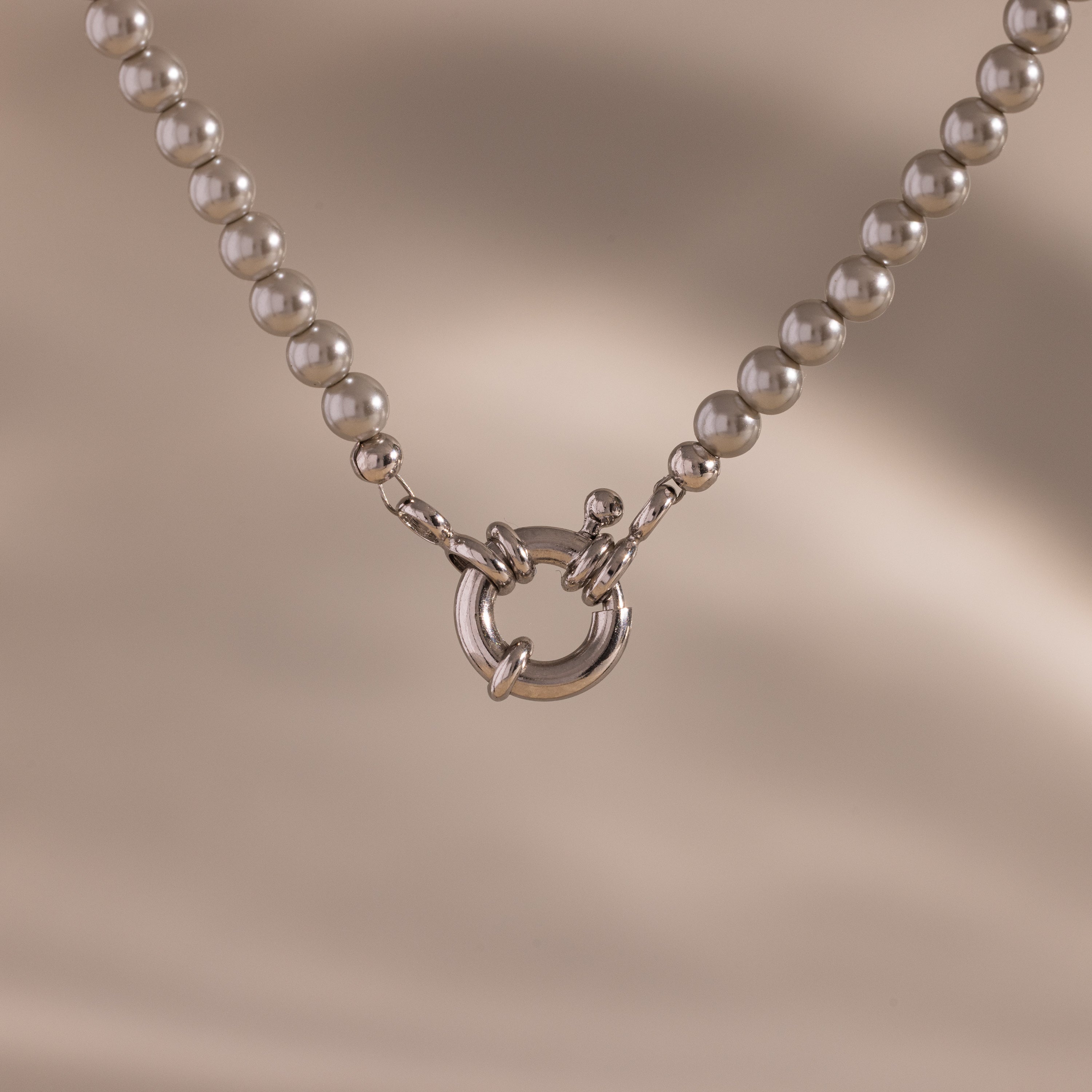 Grey Pearl Charm Necklace in Silver