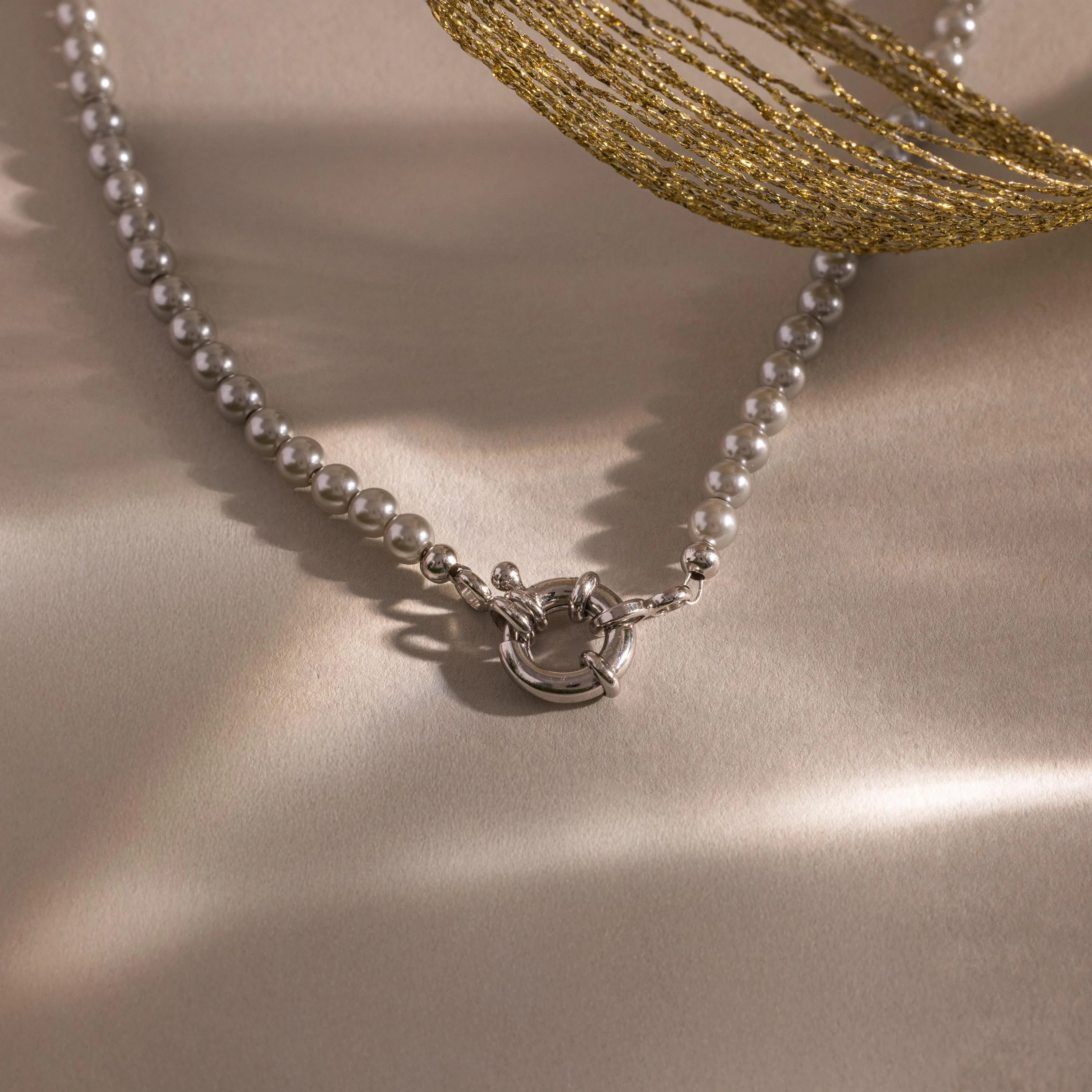 Grey Pearl Charm Necklace in Silver - Image 3