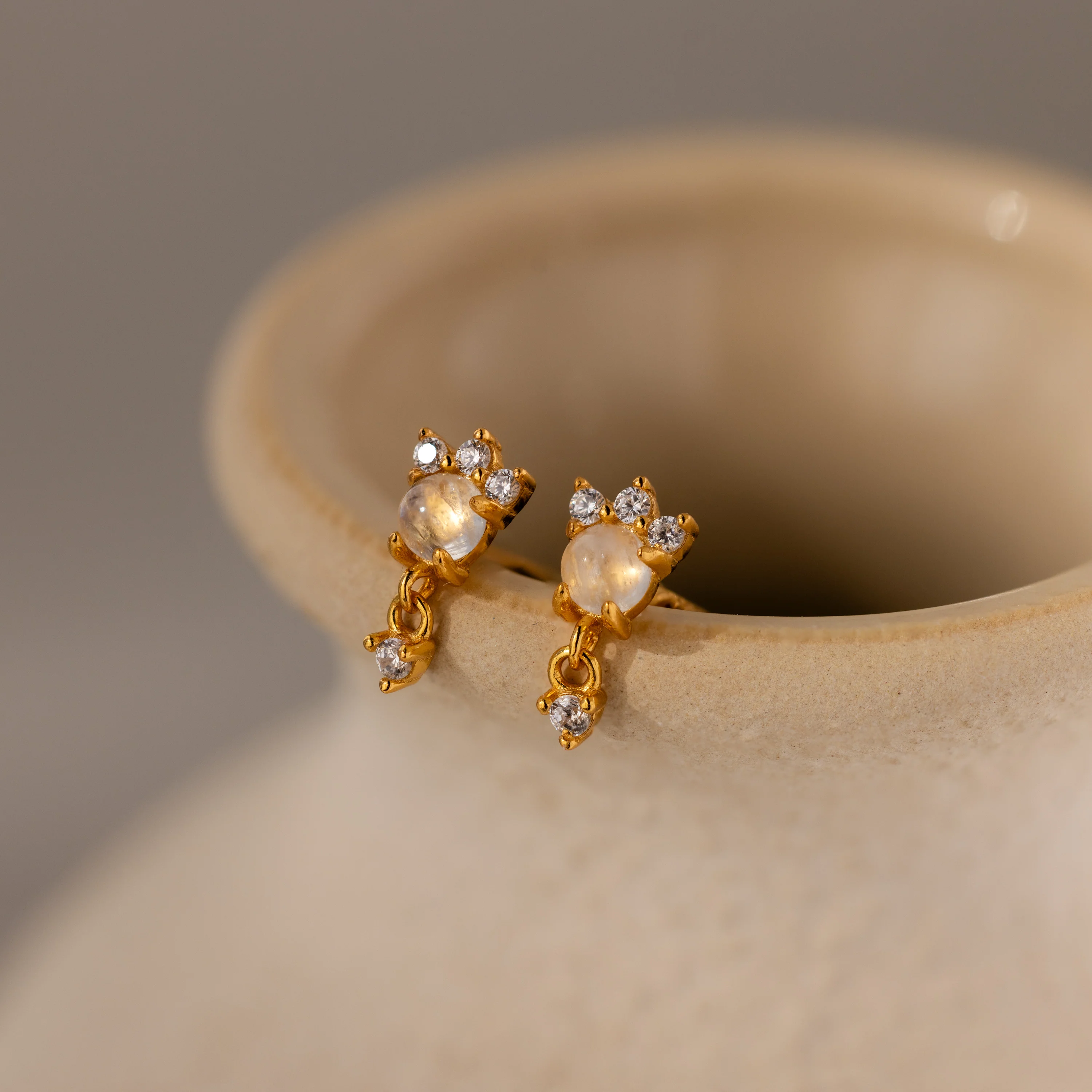 Halo Moonstone Drop Studs