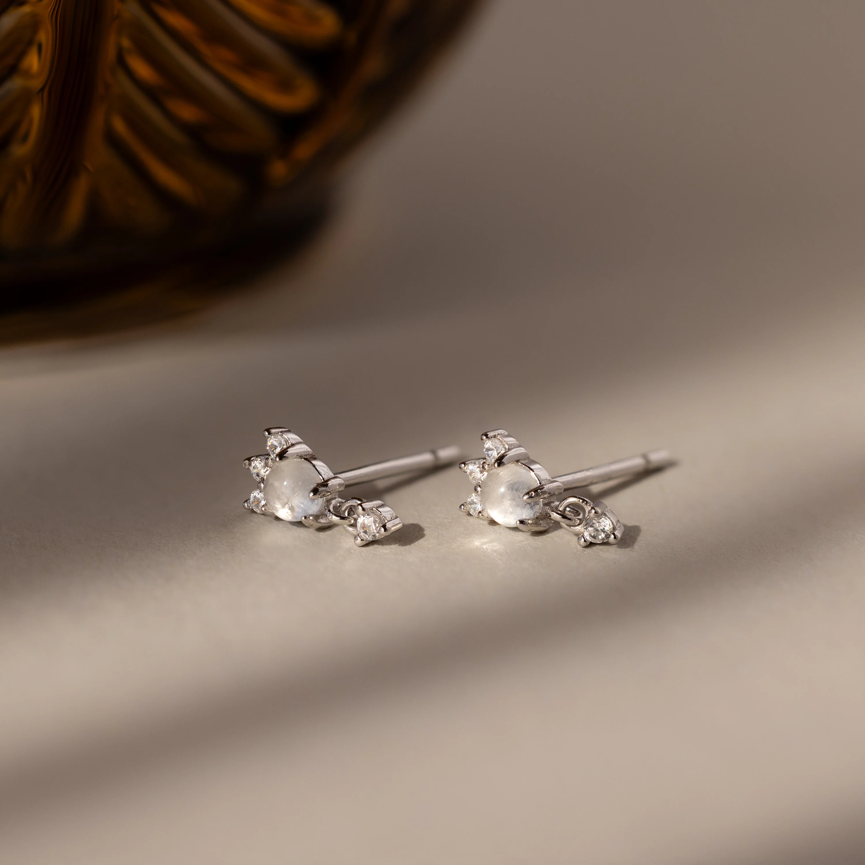 Halo Moonstone Drop Studs - Image 2