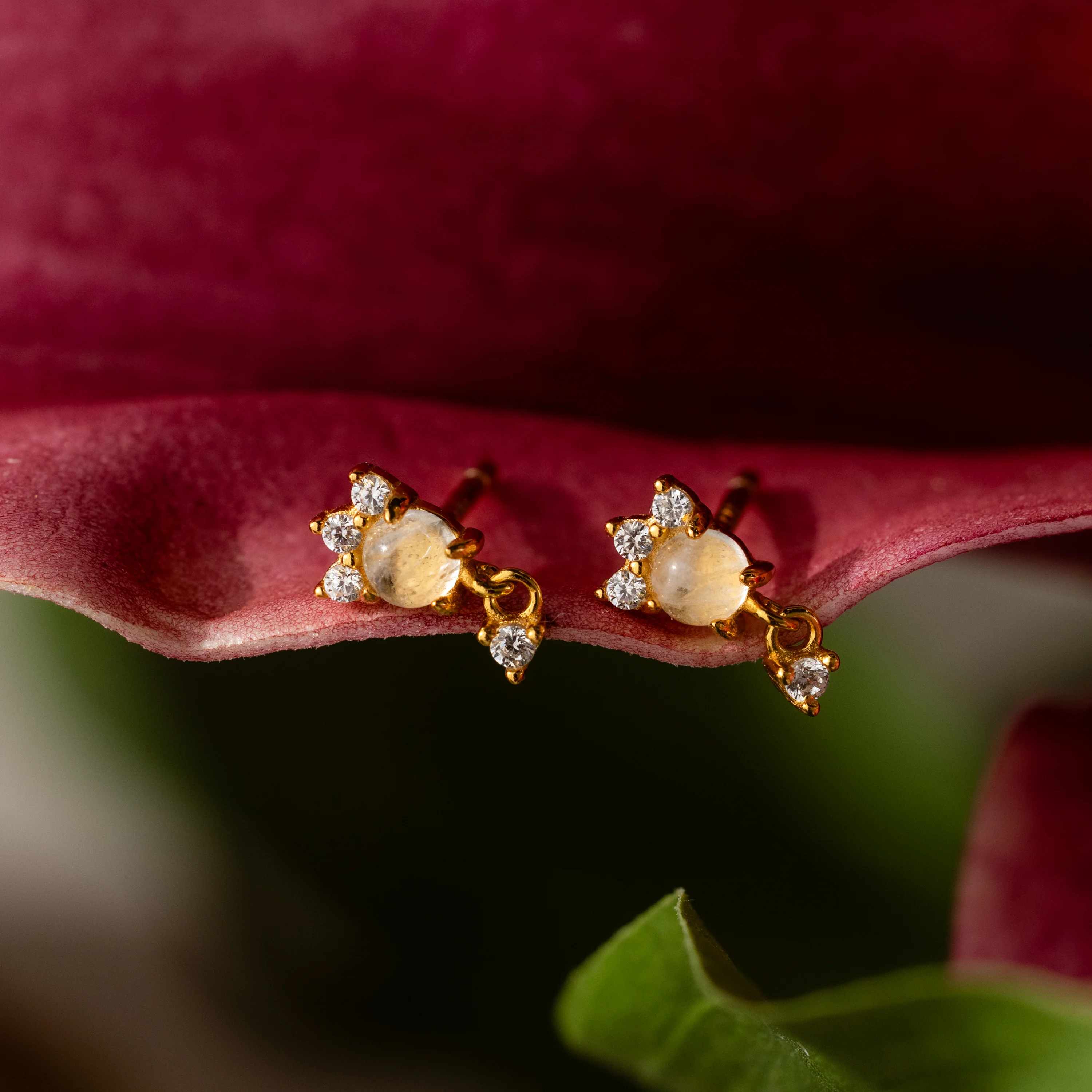 Halo Moonstone Drop Studs - Image 8