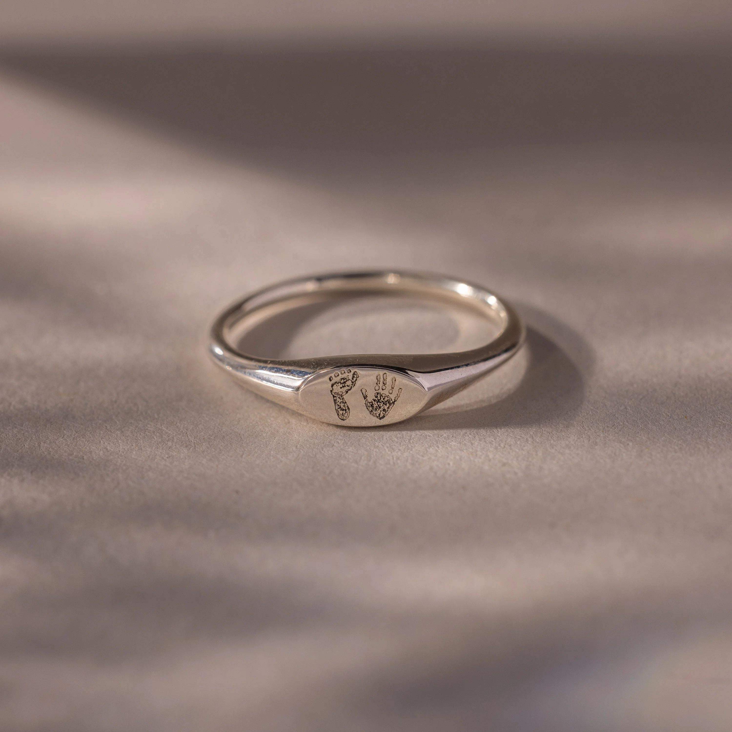 Hand & Footprint Signet Ring in Silver