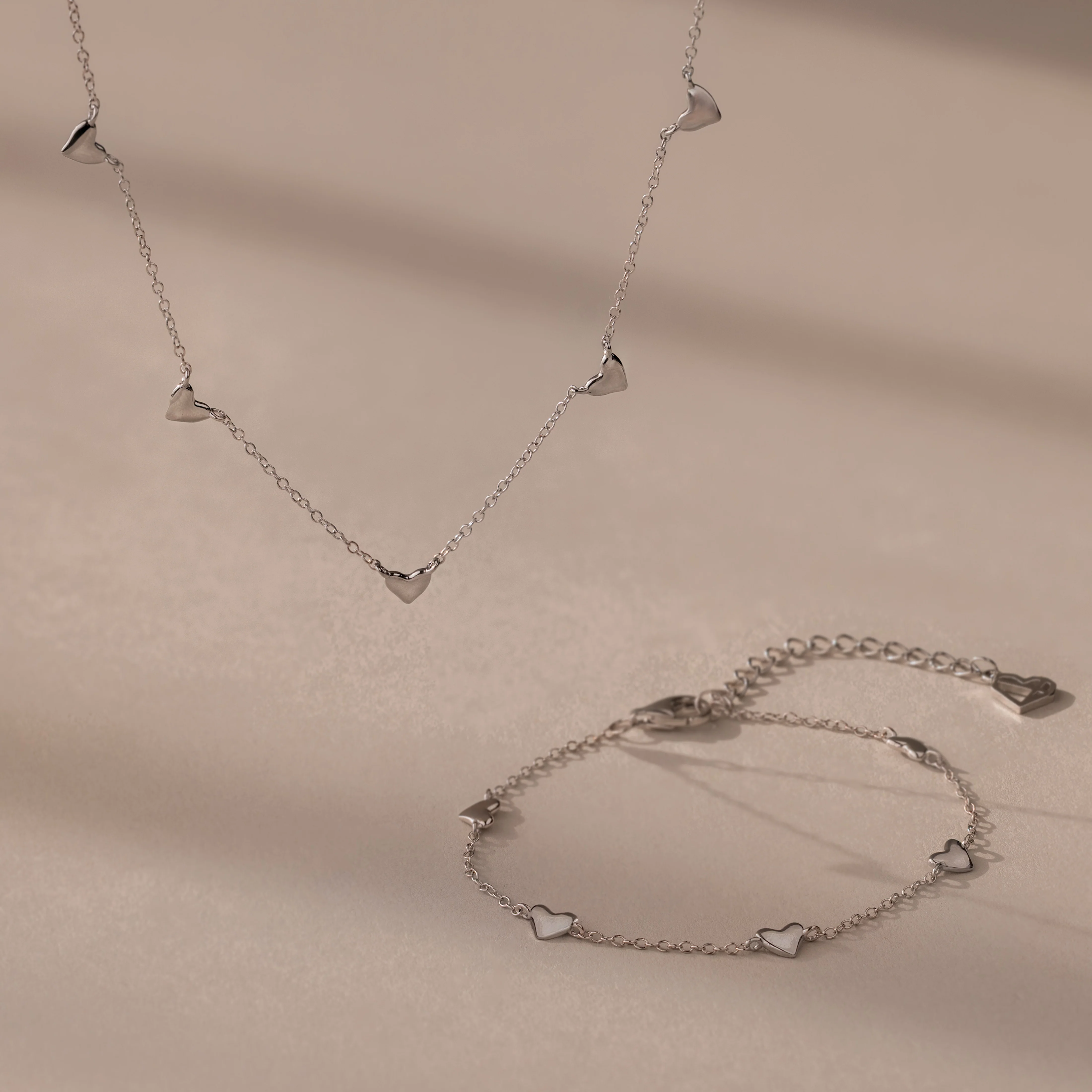 Heart Station Necklace & Bracelet Set in Silver - Image 7