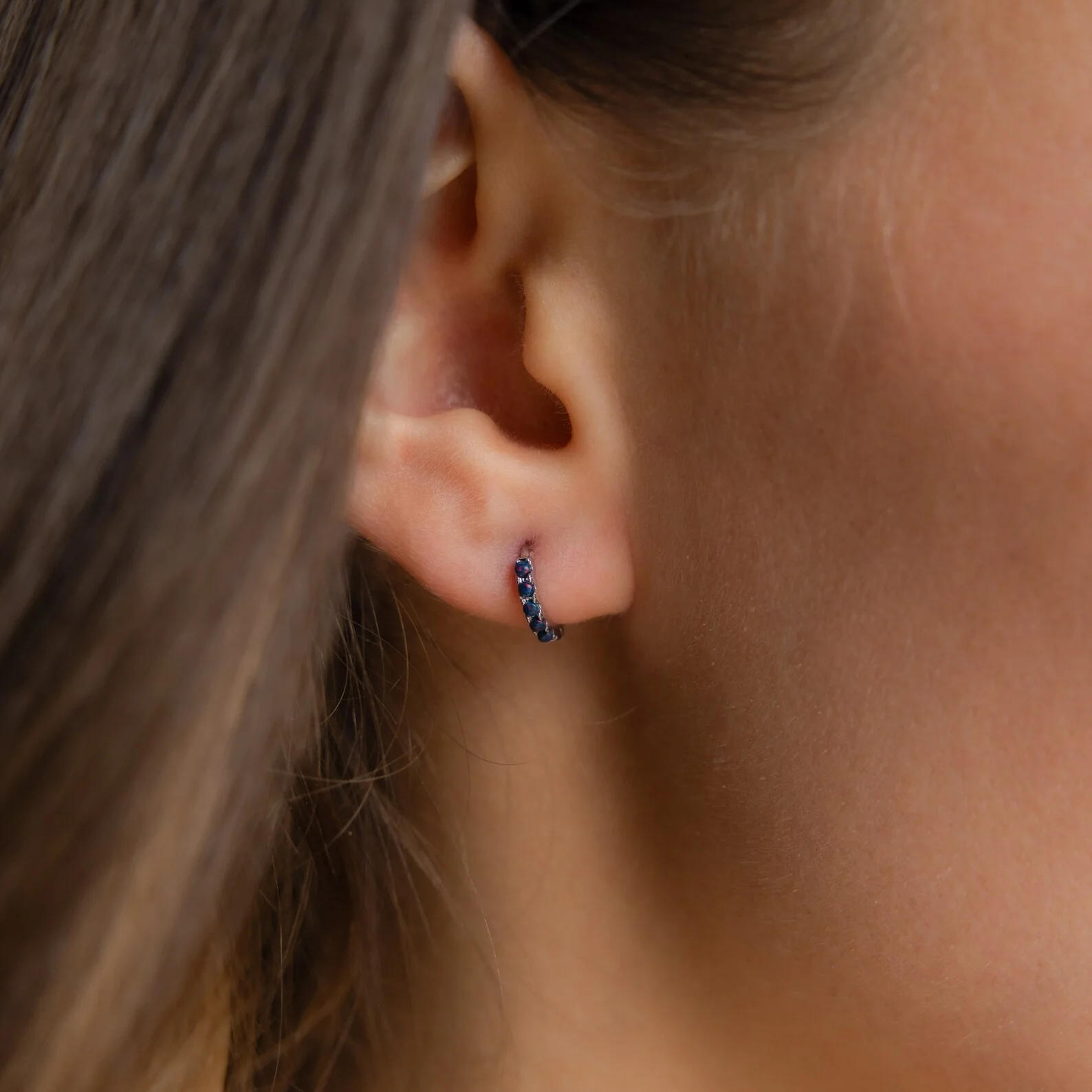 Indigo Blue Opal Huggies - Image 4