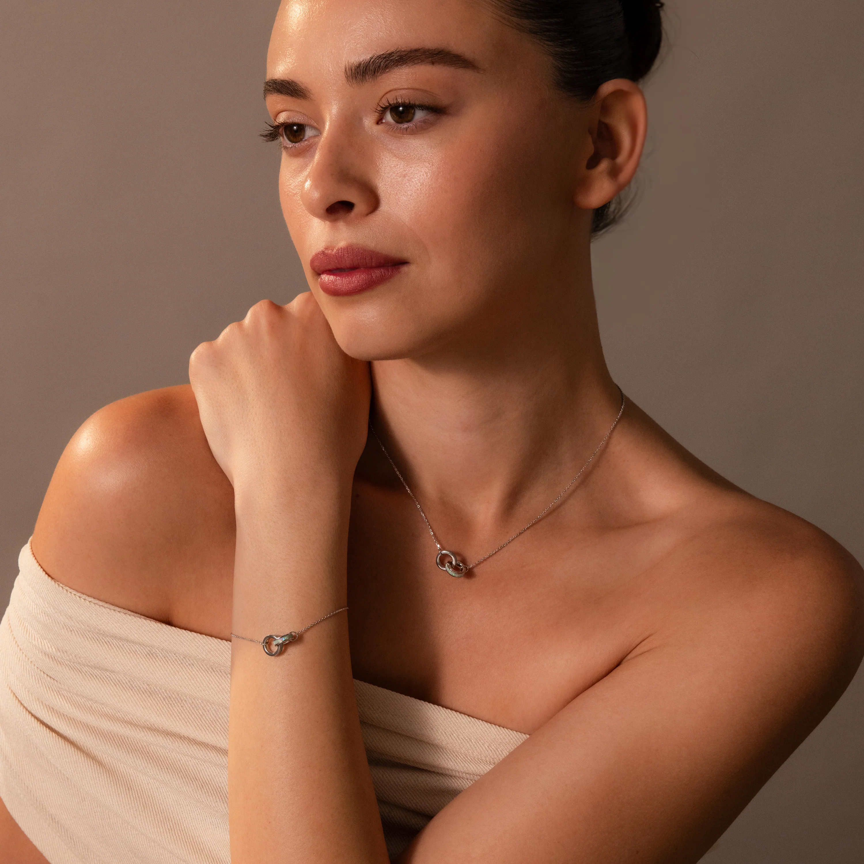 Interlocking Opal Inlay Necklace and Bracelet Set in Silver - Image 6
