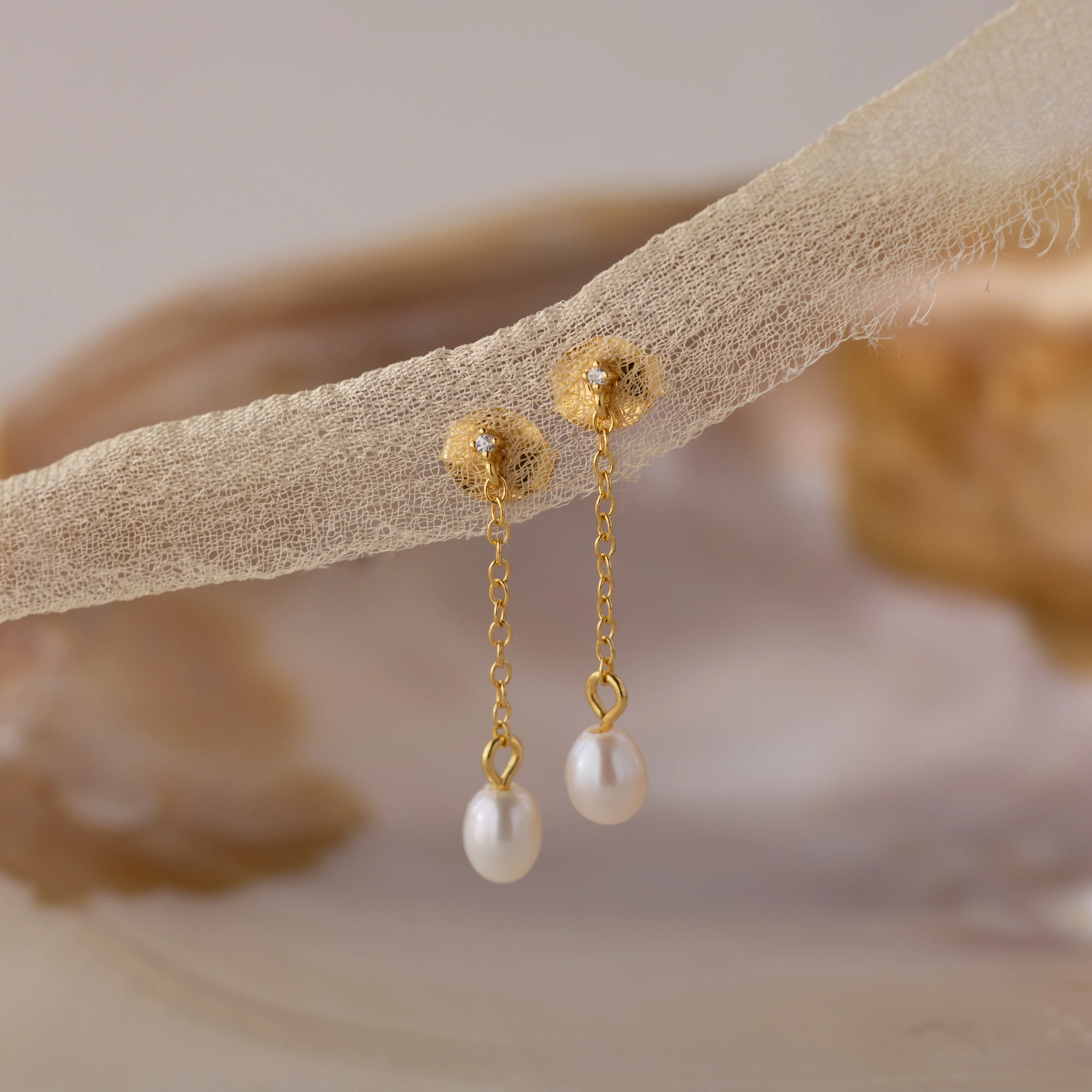 Isha Pearl Drop Earrings in 18K Gold - Image 5