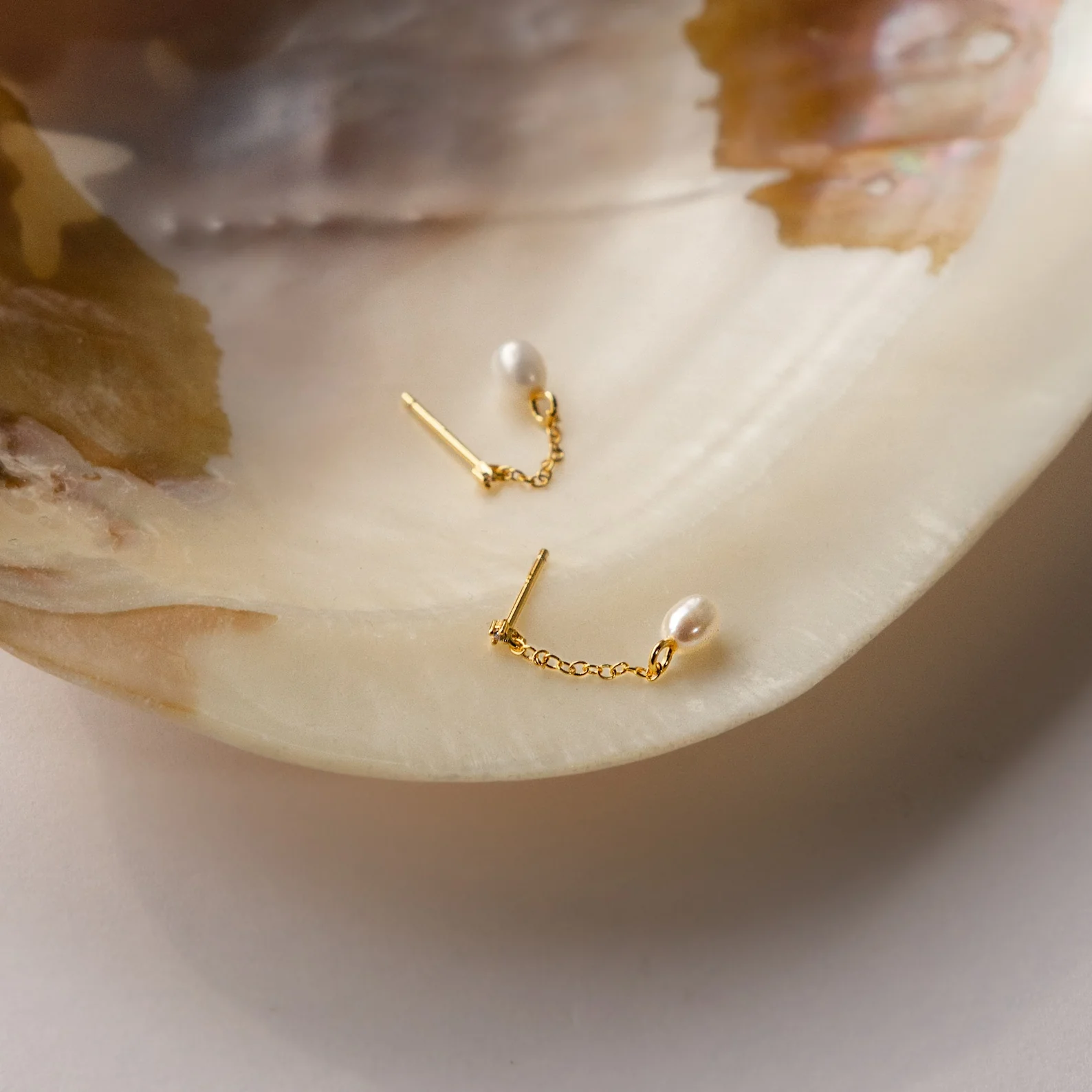 Isha Pearl Drop Earrings in 18K Gold - Image 3