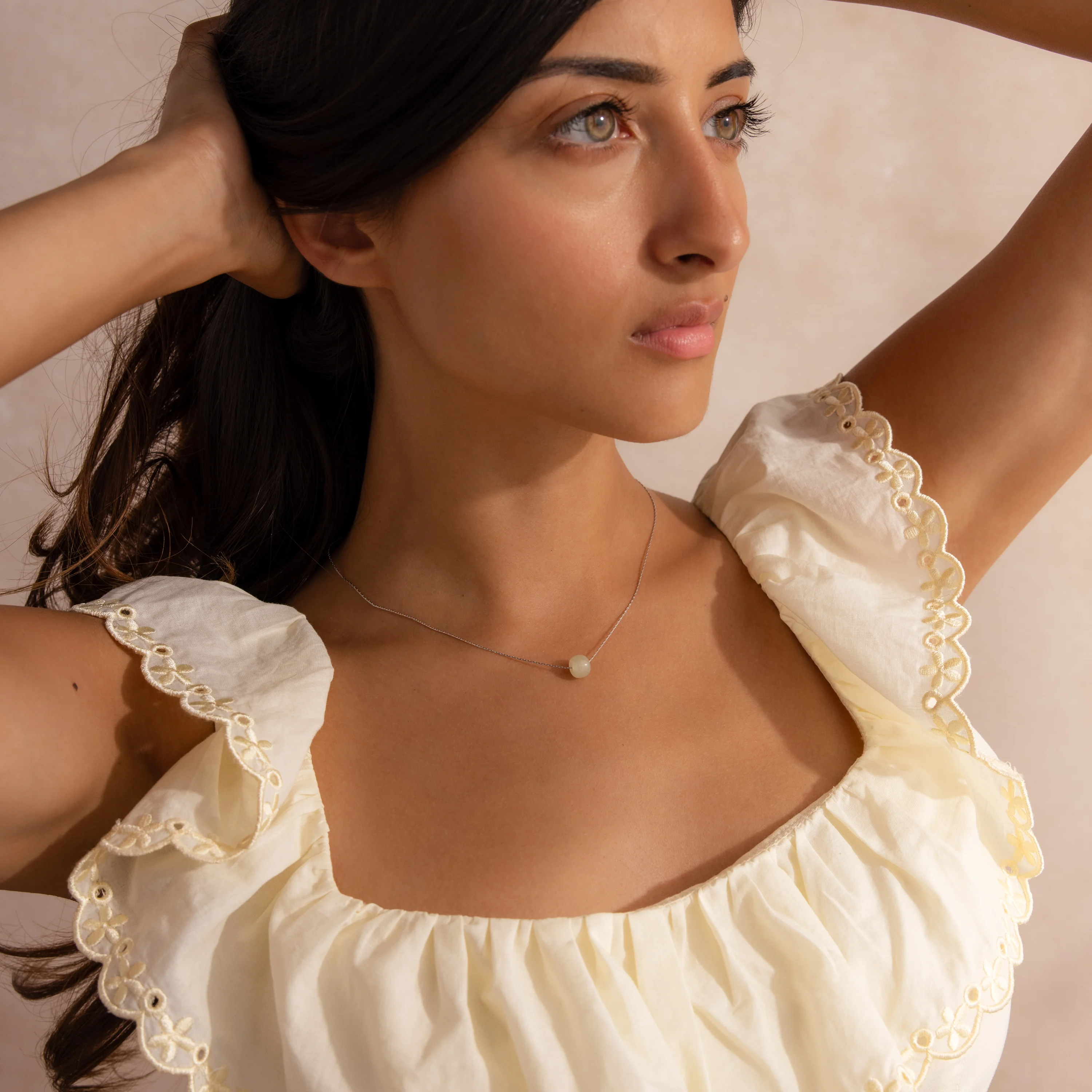 Jade Bead Necklace in Silver - Image 4
