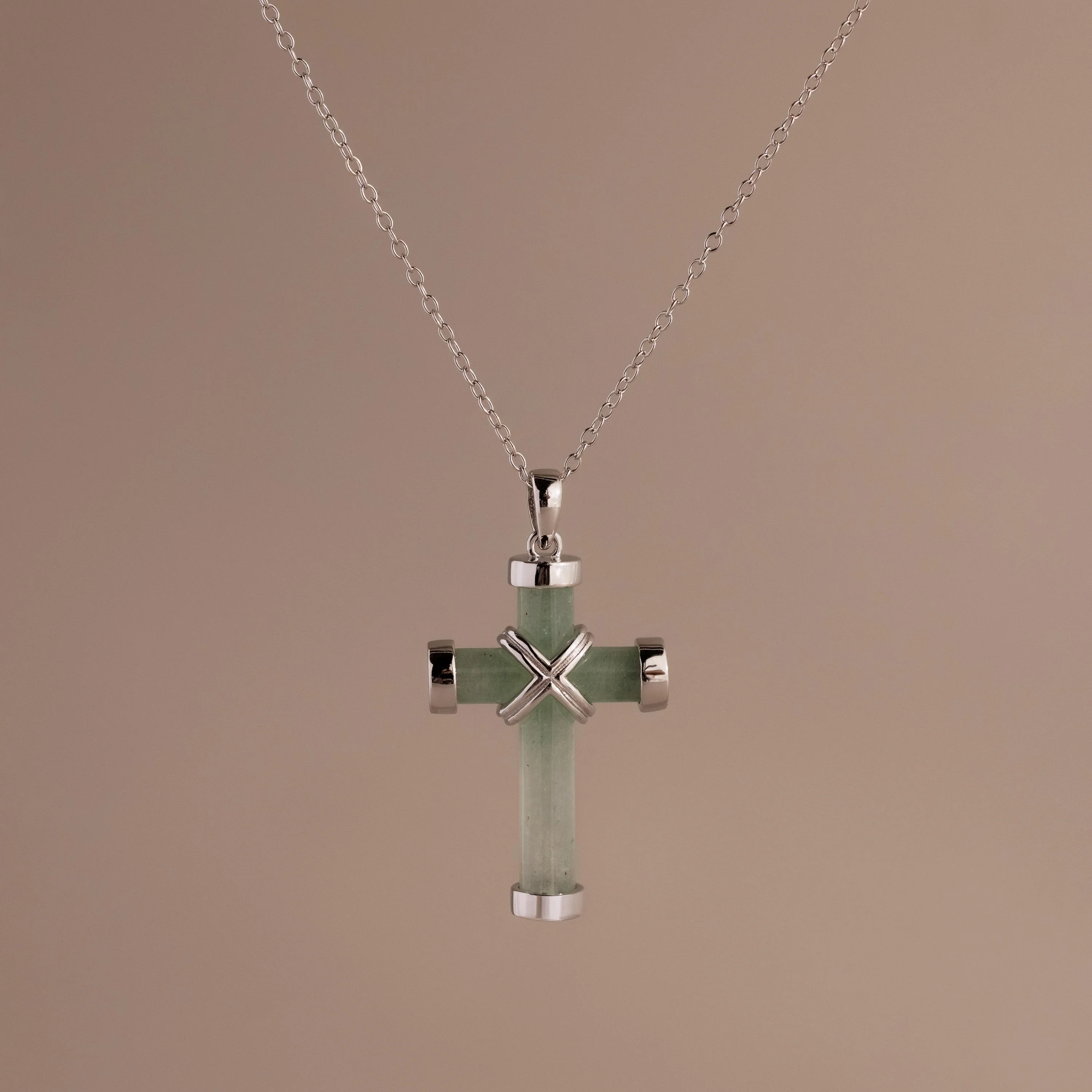 Jade Cross Necklace in Silver