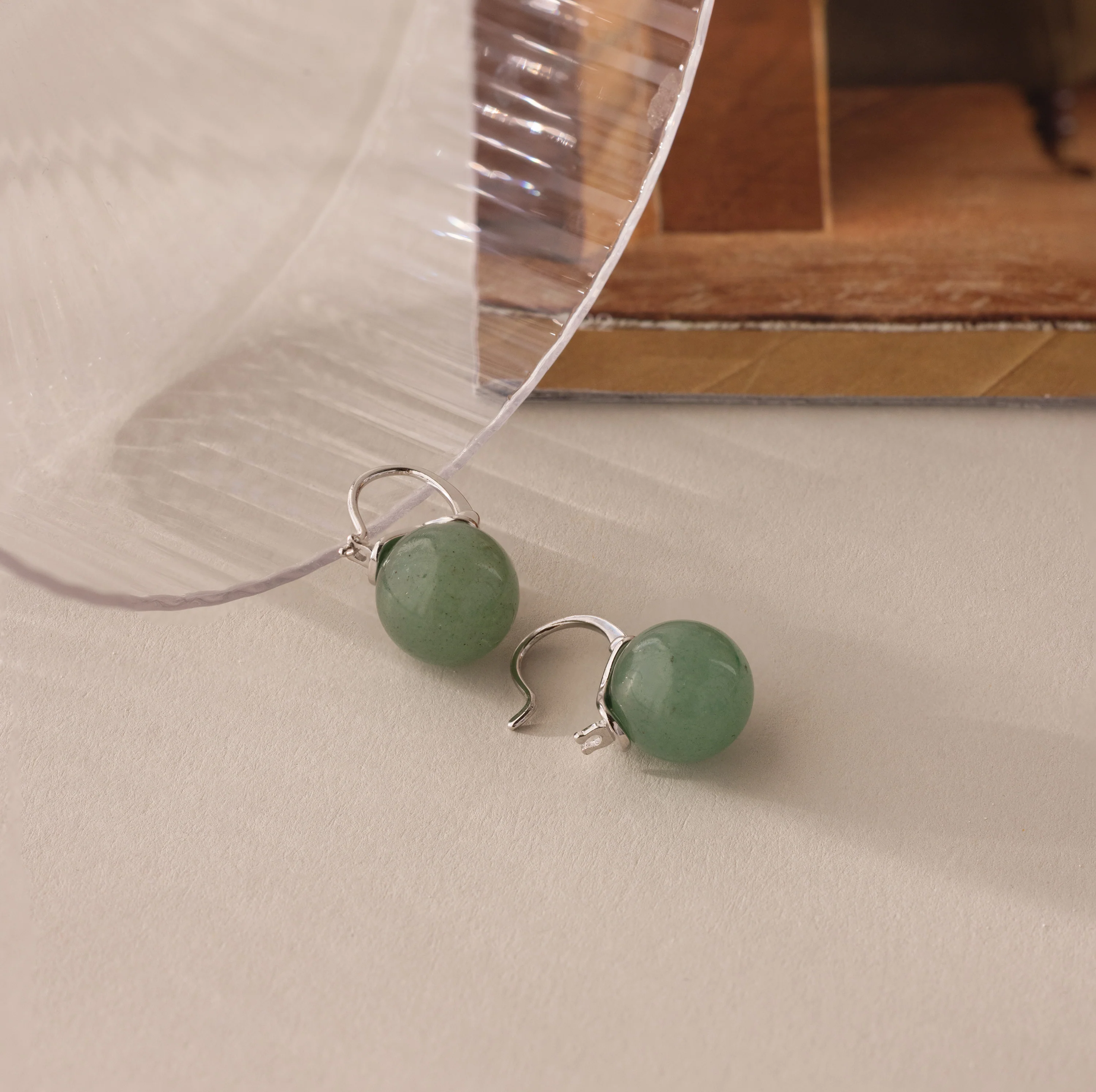 Jade Dome Drop Earrings in Silver - Image 3