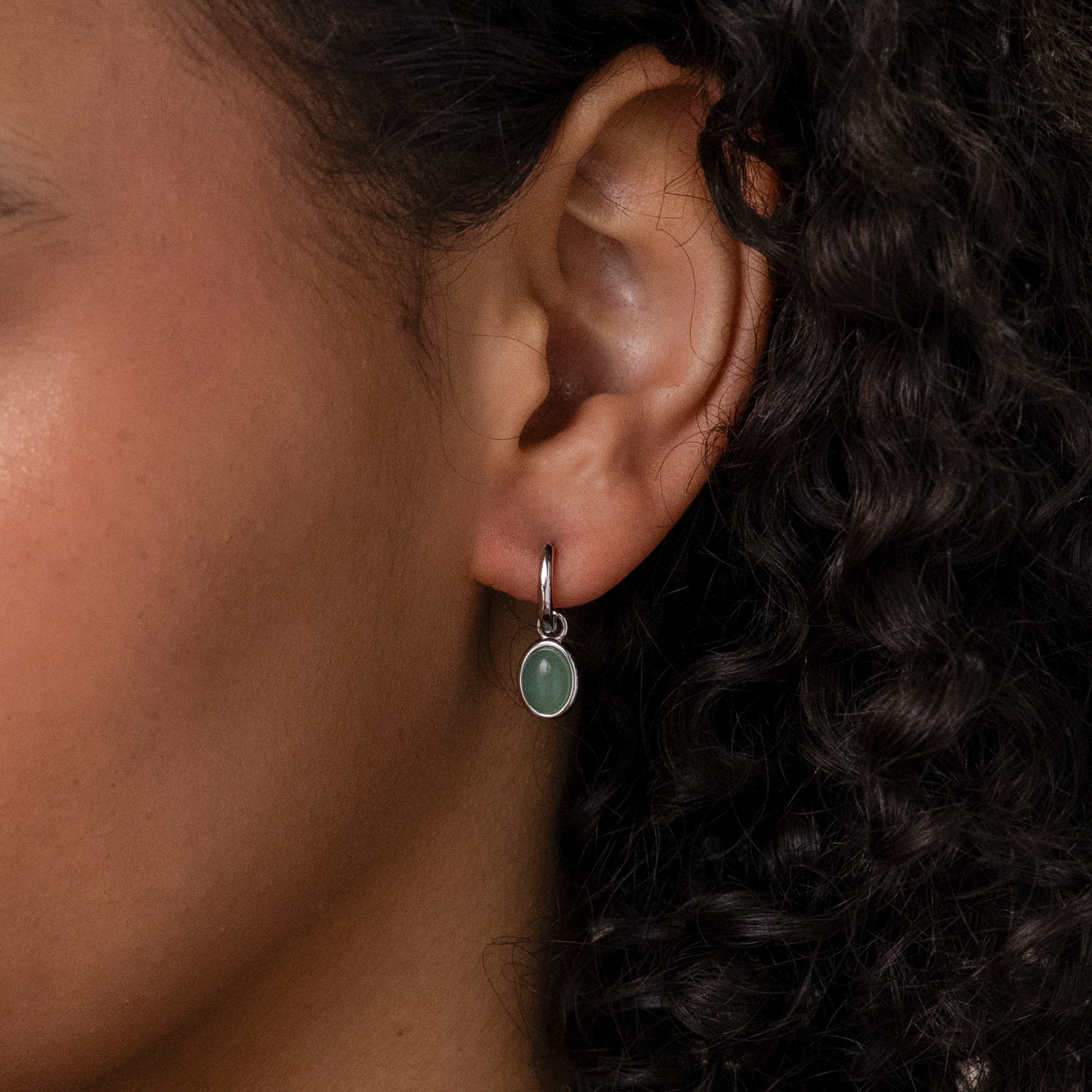 Jade Drop Hoops in Silver - Image 2