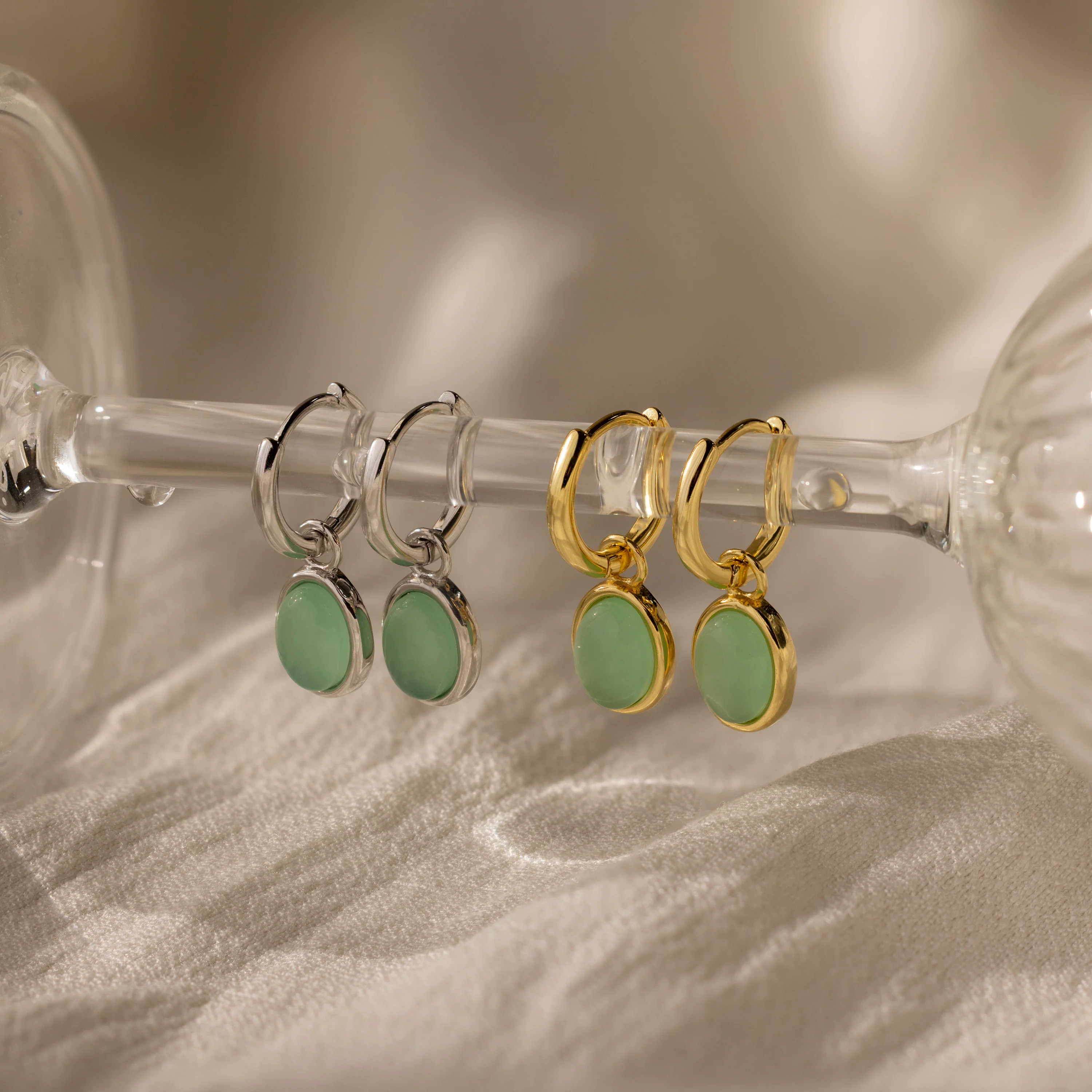 Jade Drop Hoops in Silver - Image 3