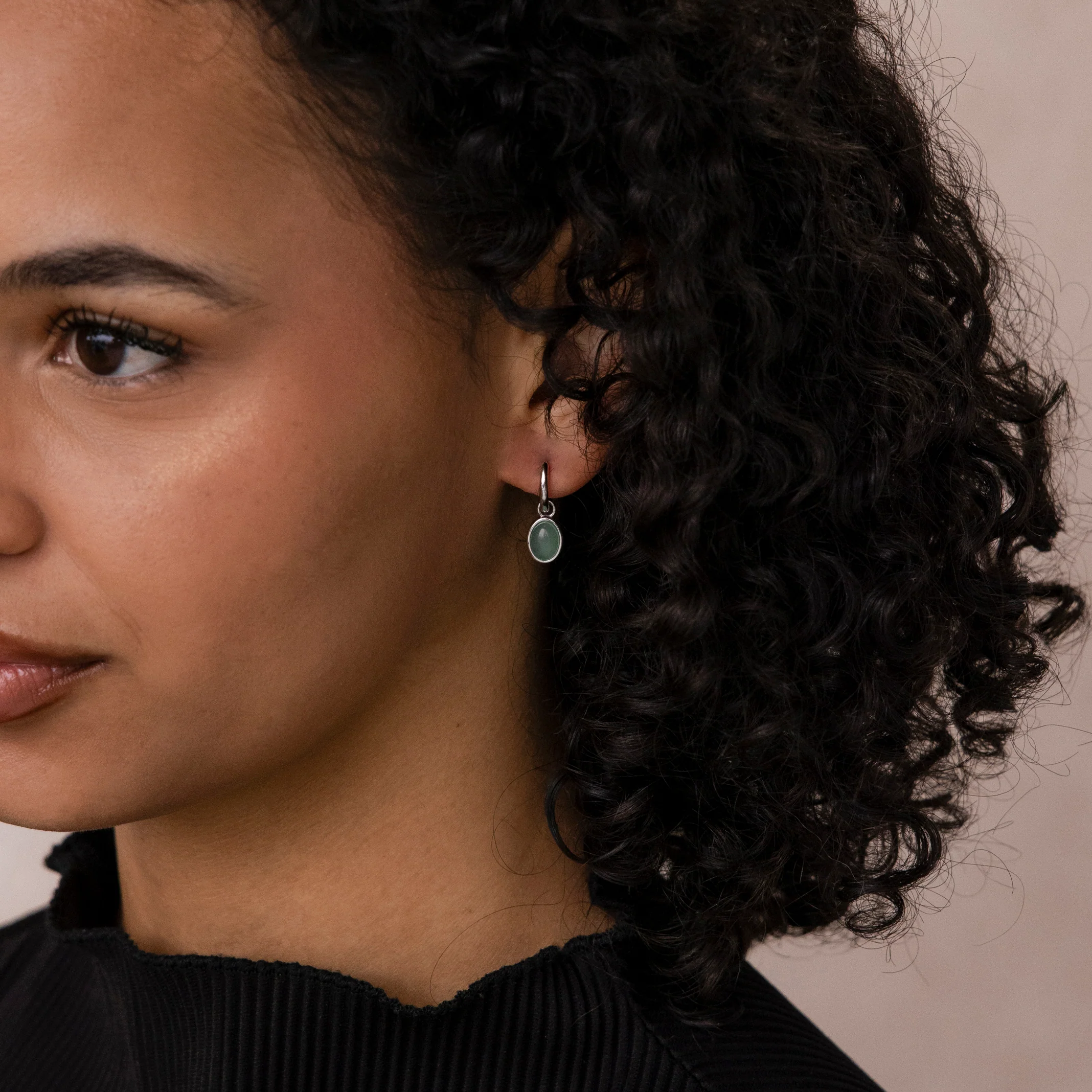 Jade Drop Hoops in Silver - Image 4