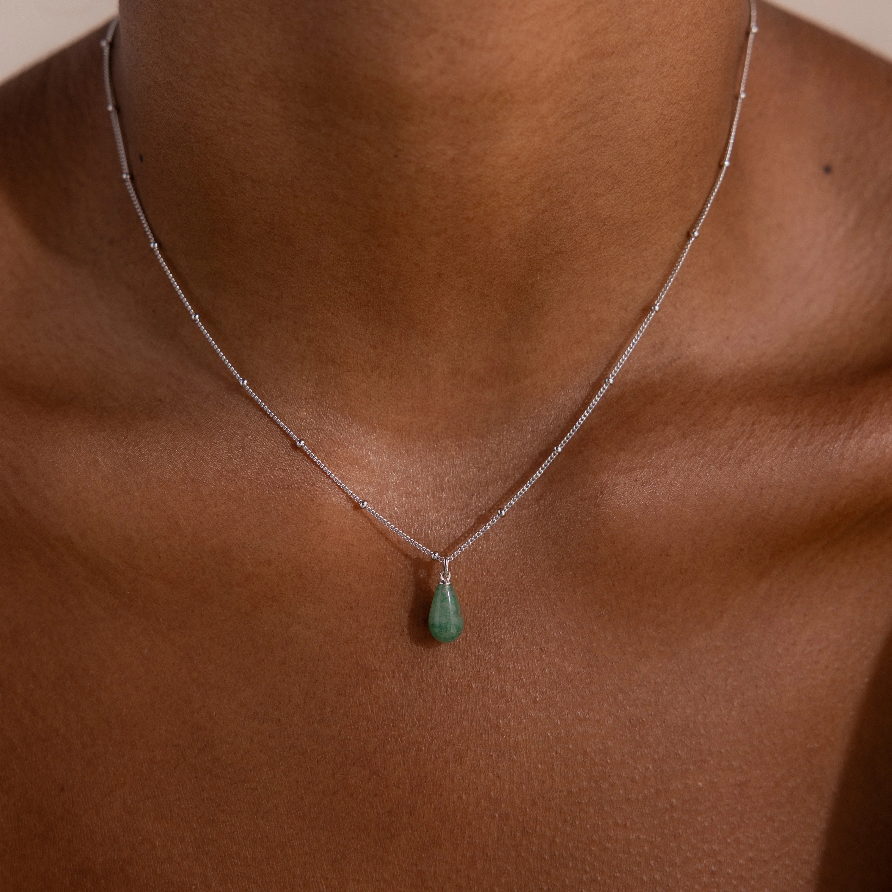Jade Drop Necklace in Silver - Image 2