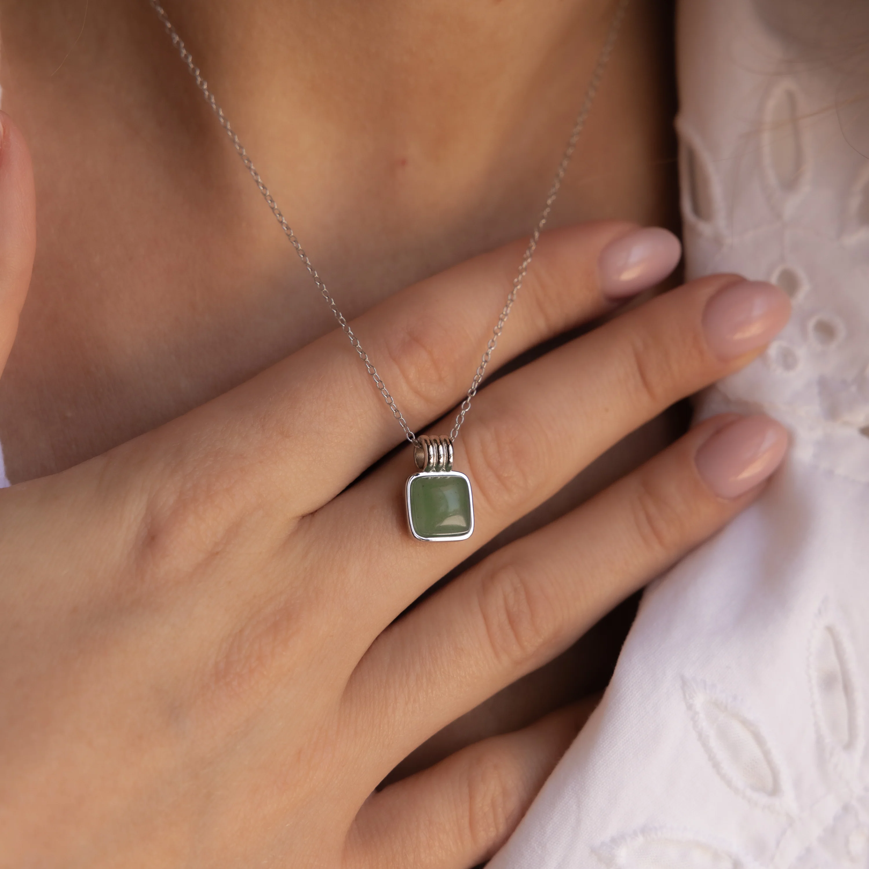 Jade Pendant Necklace in Silver - Image 2