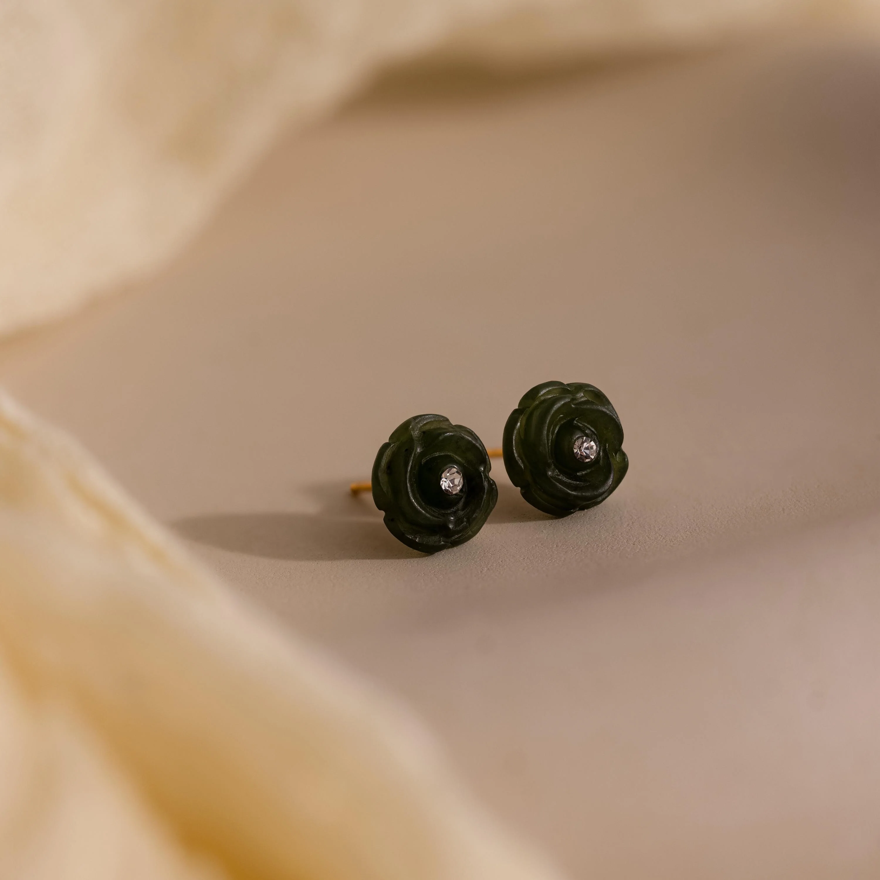 Jade Rose Studs in 18K Gold - Image 3