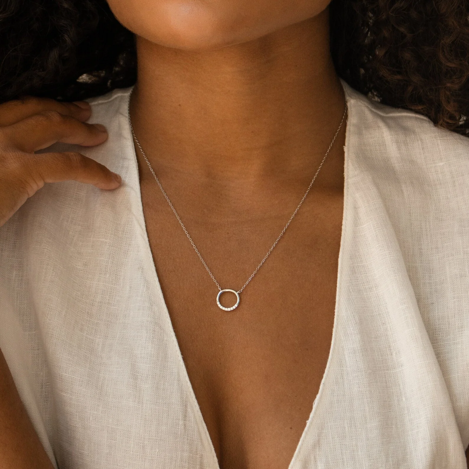 Kayla Pave Circle Necklace - Image 3
