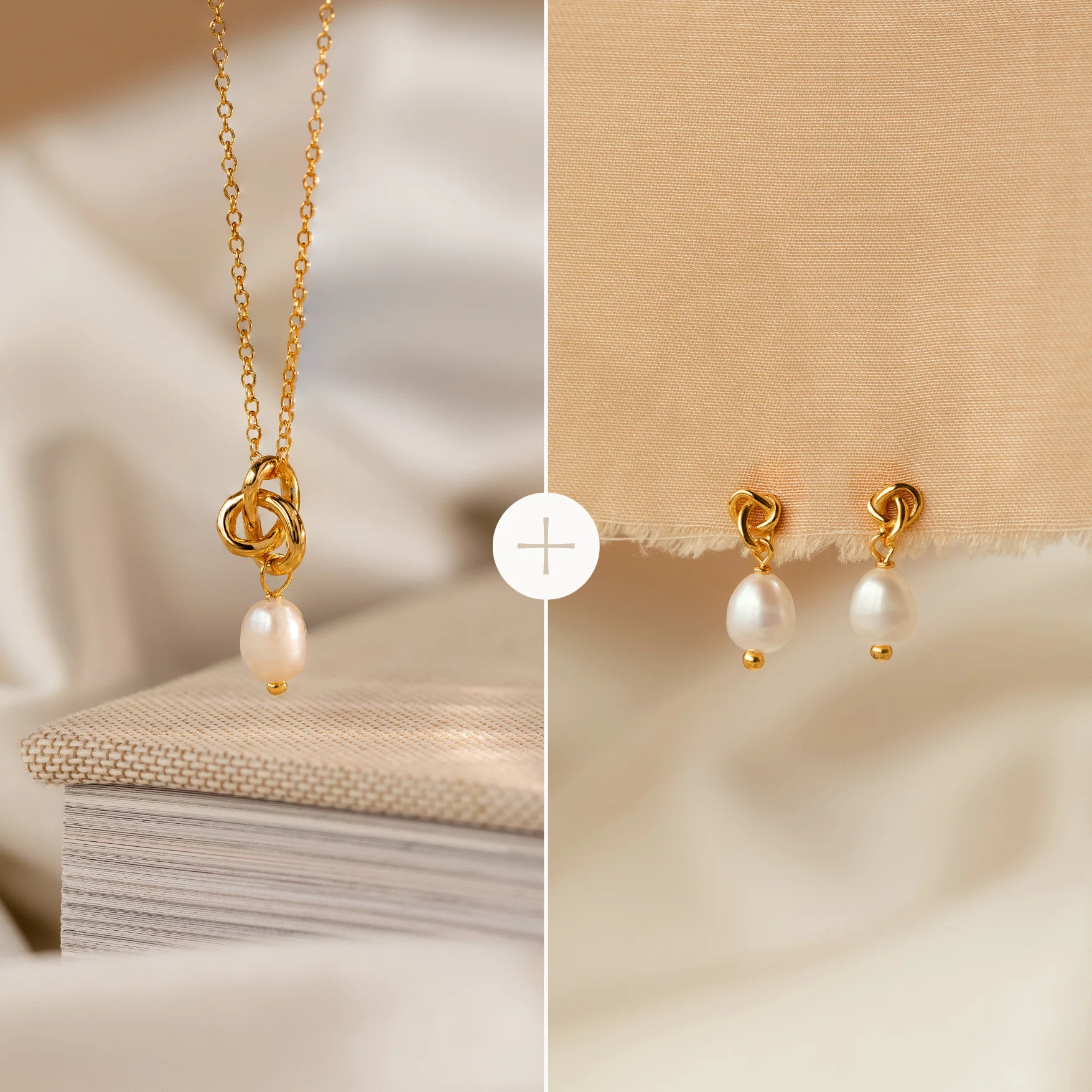 Knot Pearl Necklace & Earrings Set - Image 2