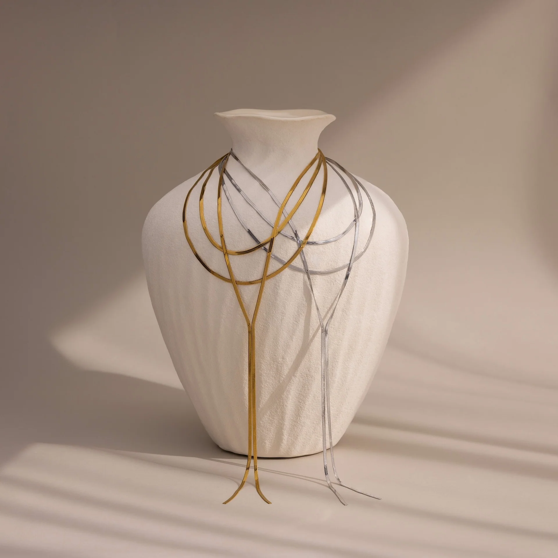 Long Y Herringbone Chain Necklace - Image 7
